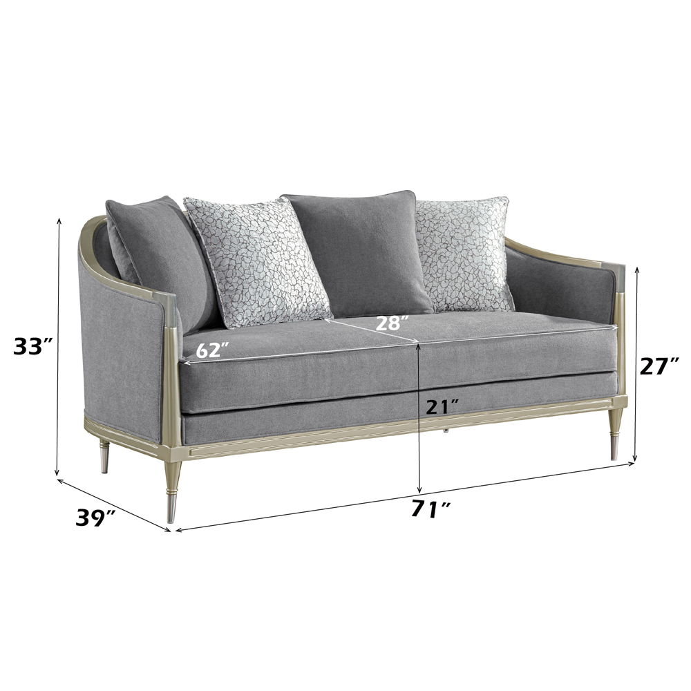 Fernando - Loveseat With 4 Pillows - Gray Chenille & Champagne, gray, view 5