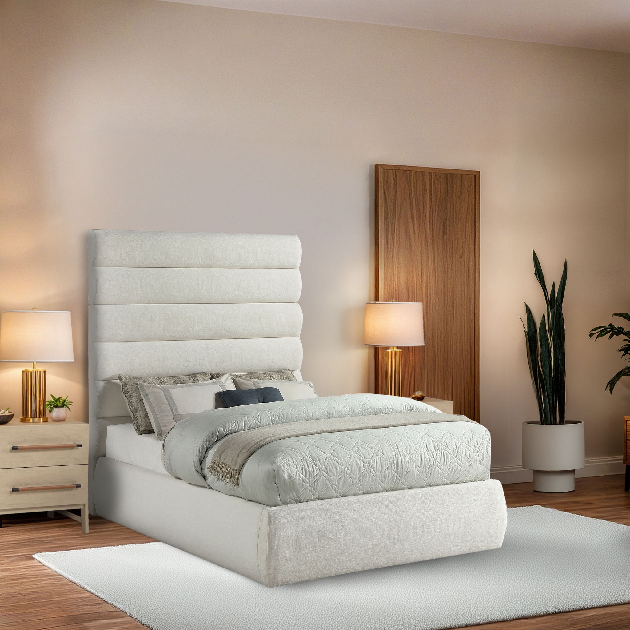Adam - Linen Fabric Full Bed With 70.5" Headboard - Cream