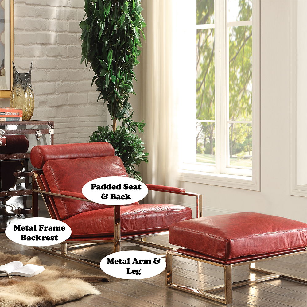 Quinto - Accent Chair - Antique Red Top Grain Leather & Stainless Steel, red, view 4