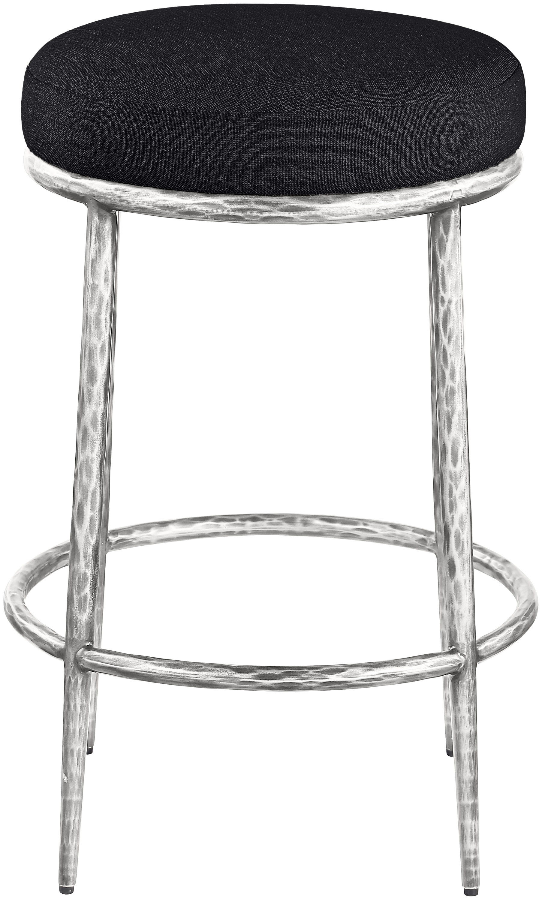 Ferro - Linen Textured Performance Fabric Upholstered Backless Counter Stool - Black / Brushed Silver