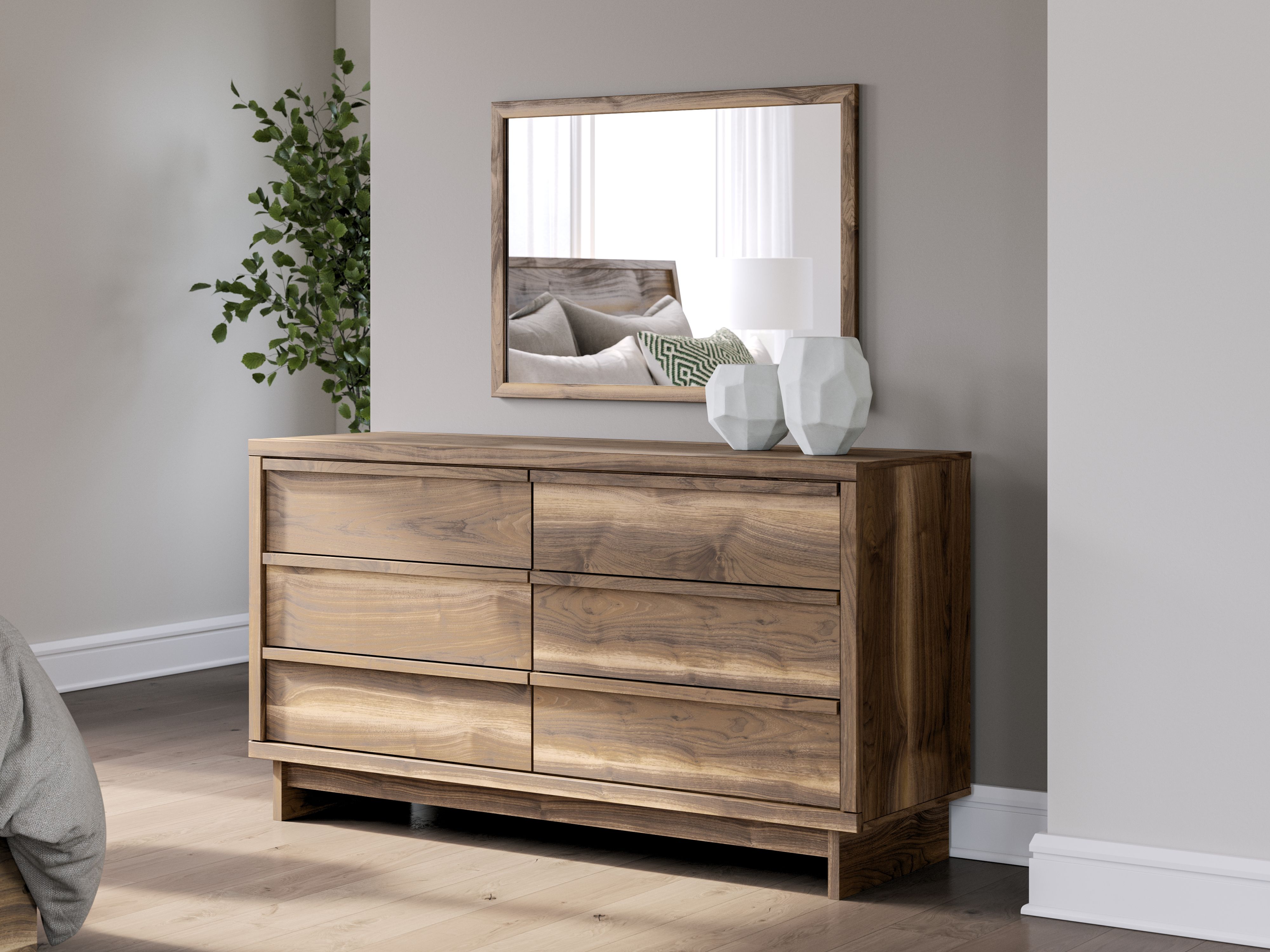 Chirason - Six Drawer Dresser And Mirror - Brown