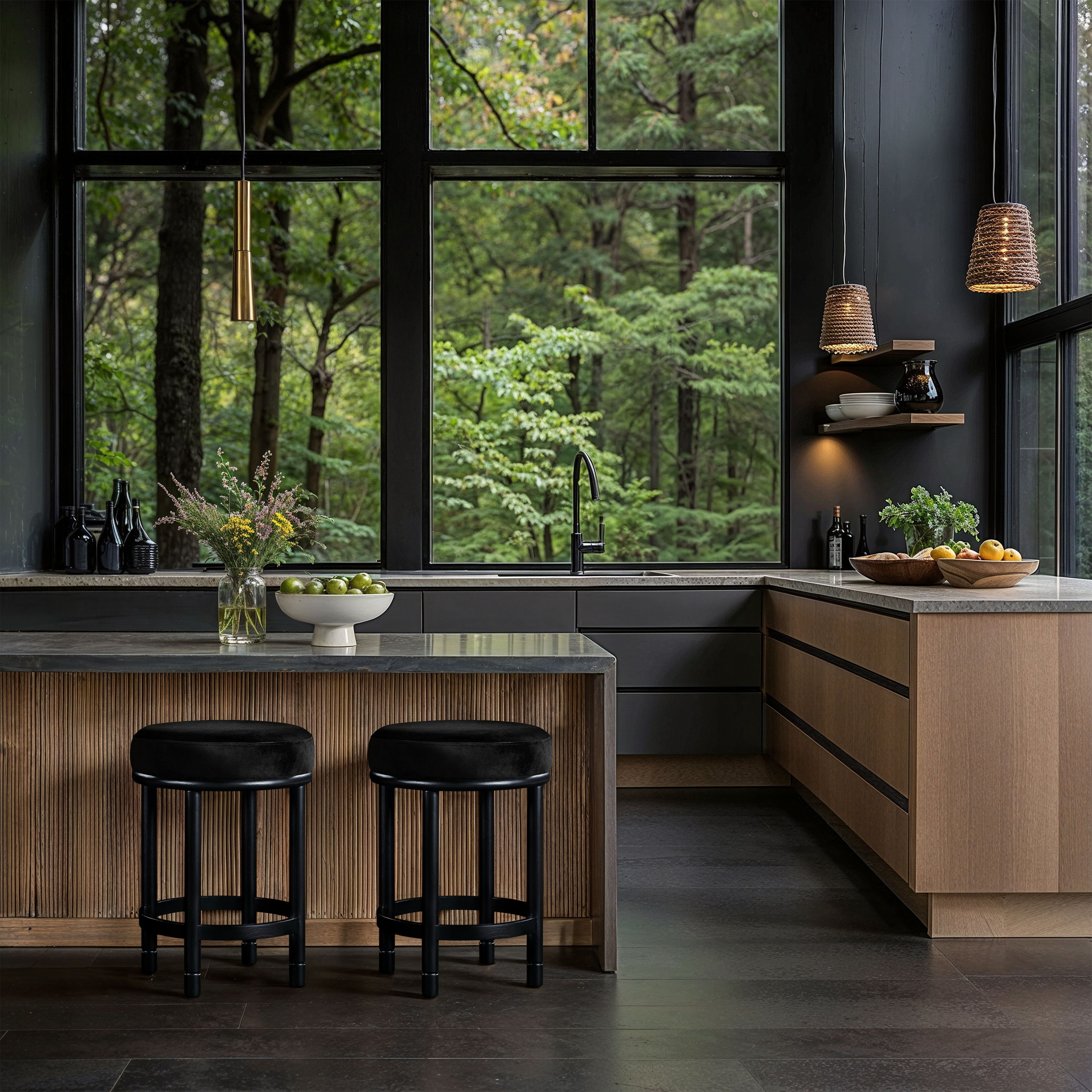 Monette - Counter Stool With Black Base - Black