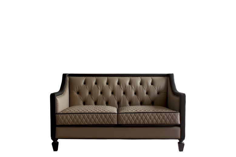 House Beatrice - Loveseat With 3 Pillows - Tan Synthetic Leather , Black Synthetic Leather & Charcoal, beige, view 6