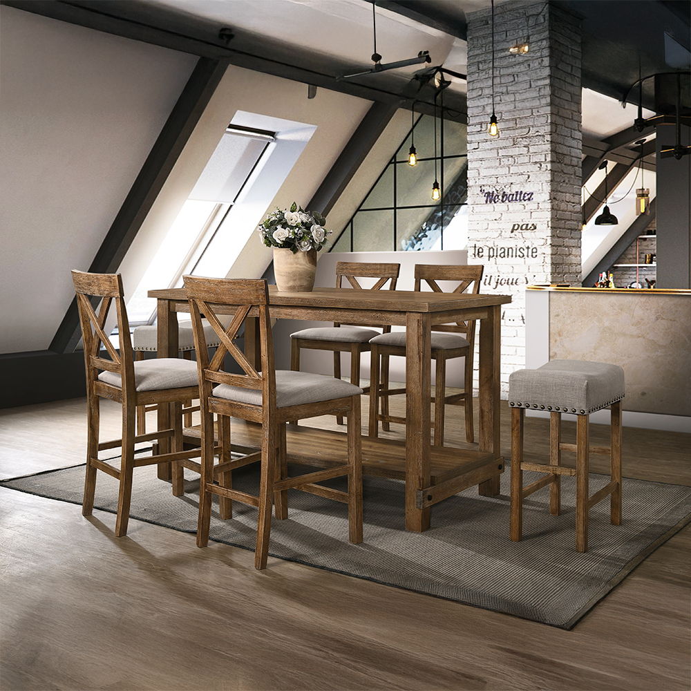Martha II - Counter Height Chair (Set of 2) - Tan Linen & Weathered Oak, light brown, view 7