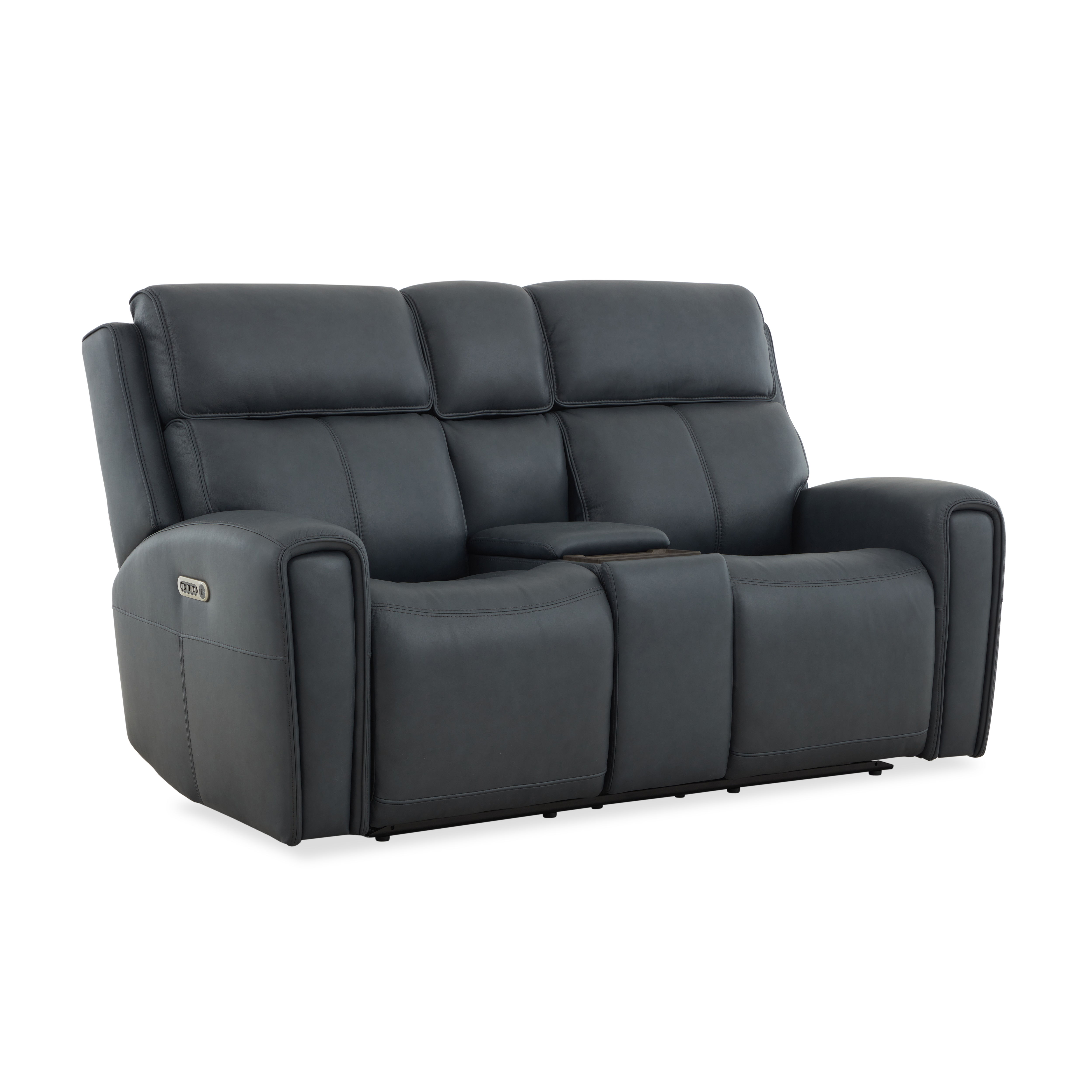 Warren - Power Reclining Loveseat With Console, Power Headrest & Lumbar - Black, black