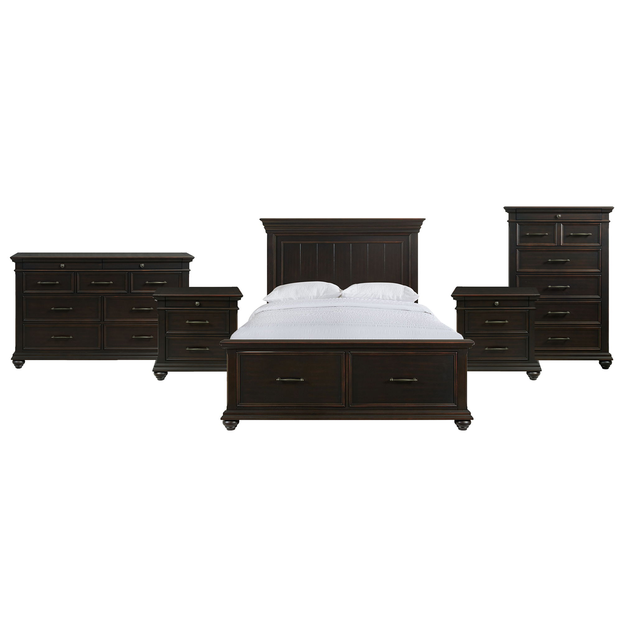 Queen · 5 Pc · Bedroom Set With 2 Nightstands, Dresser & Chest