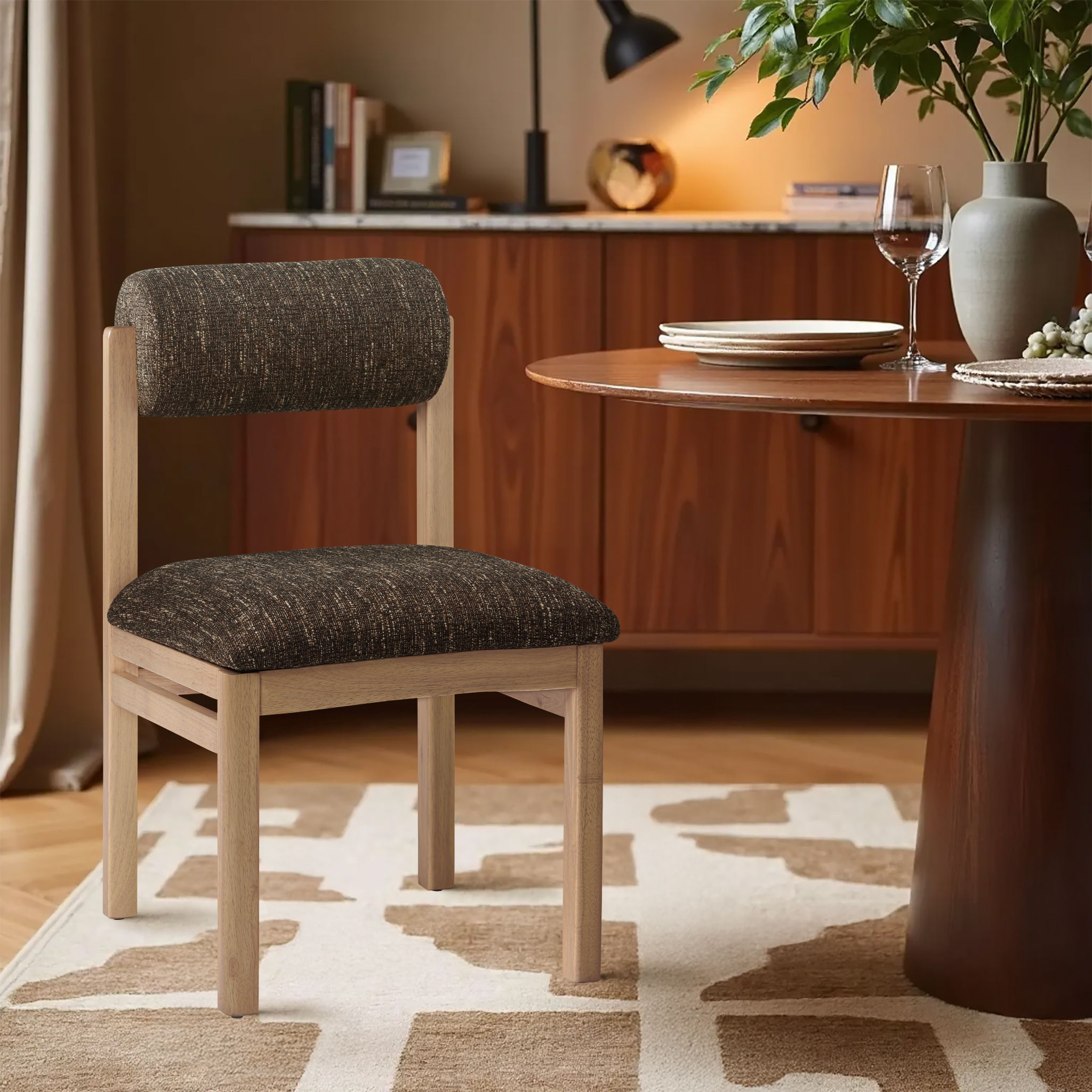Roundhill - Linen Textured Fabric Upholstered Dining Chair (Set of 2) - Brown