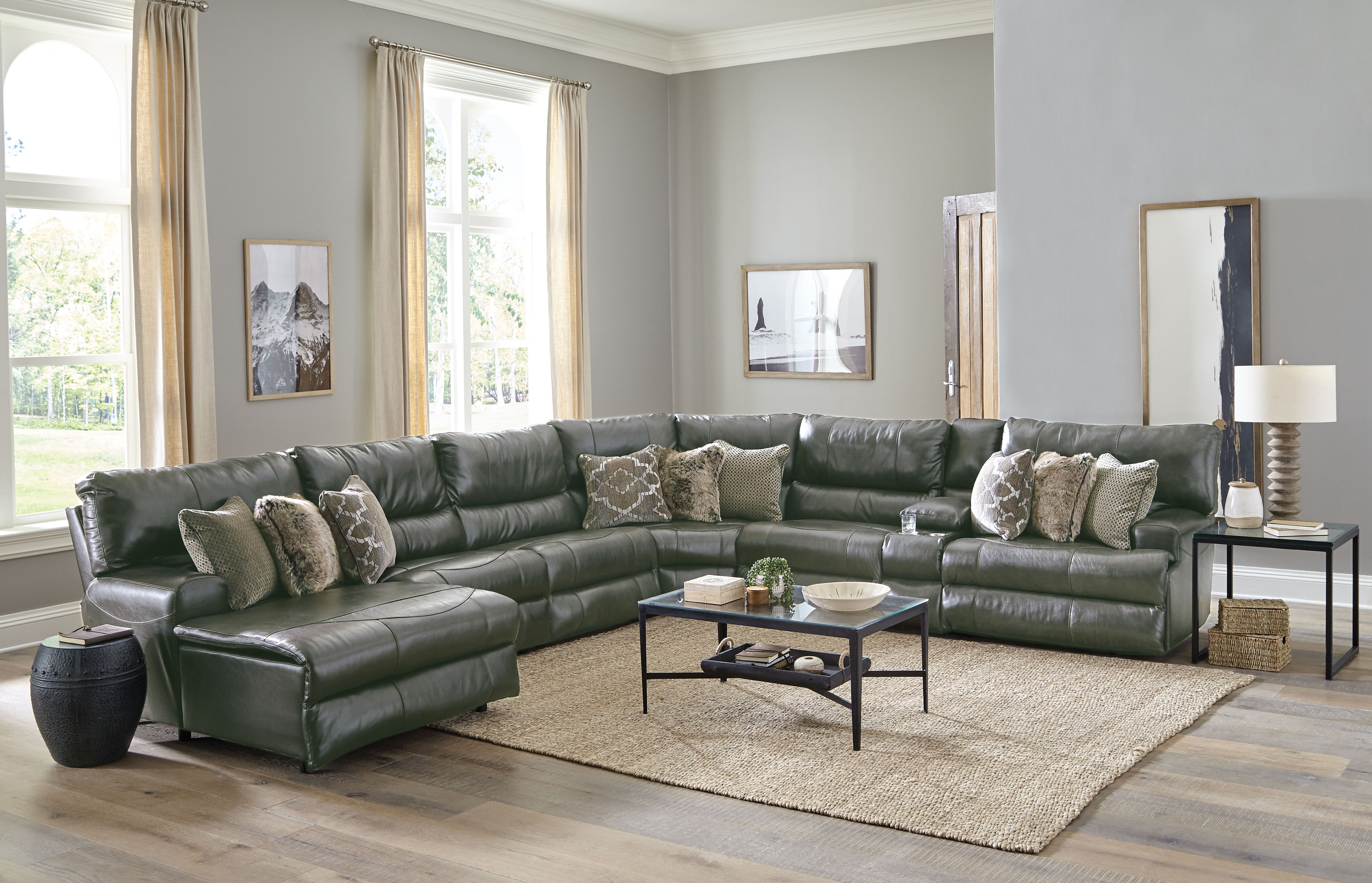 7 Pc · Italian Leather Match Power Reclining Sectional With 2 Lay Flat Reclining Seats And LSF Chaise