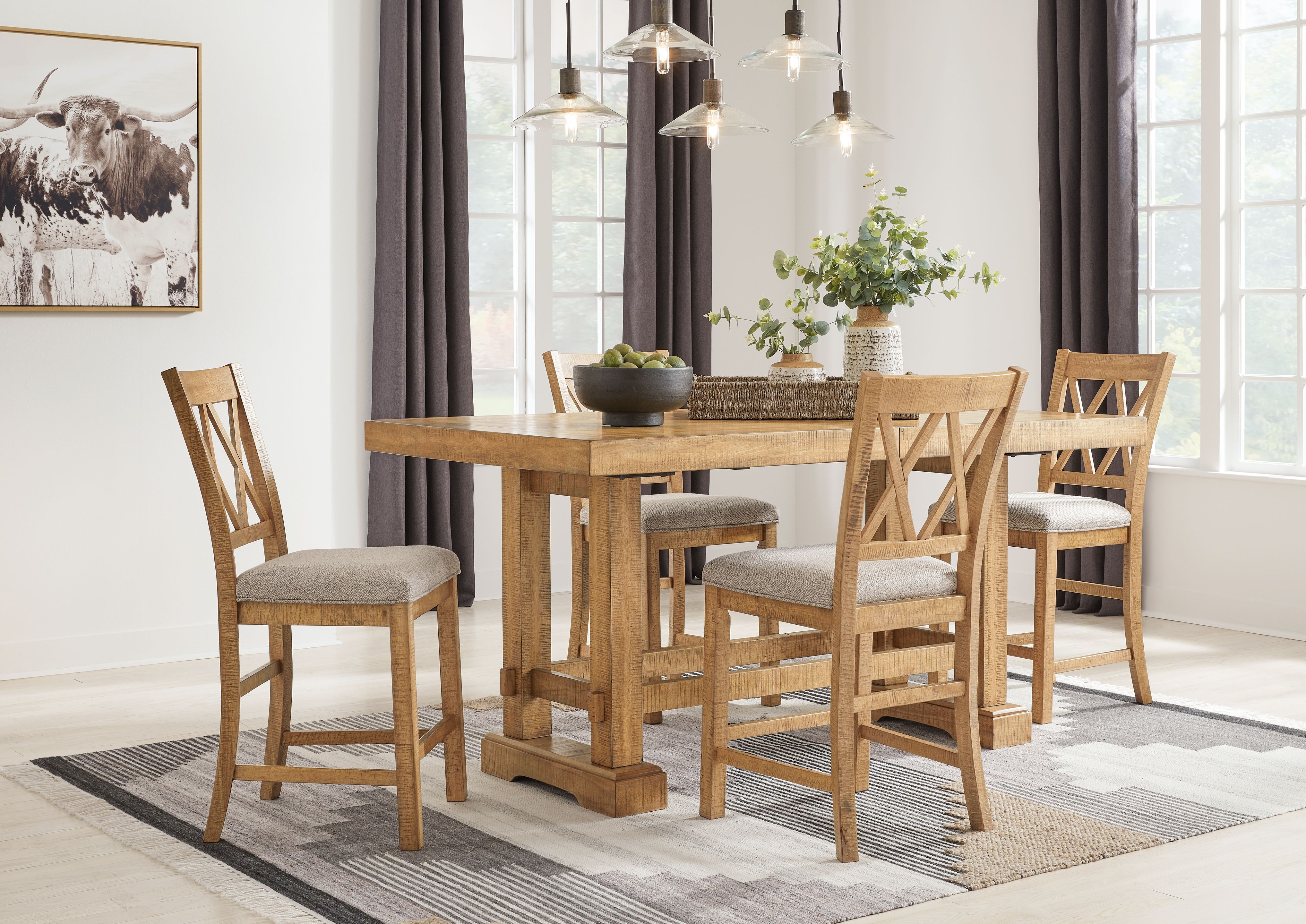 5 Pc · Counter Extension Table, 4 Upholstered Barstools