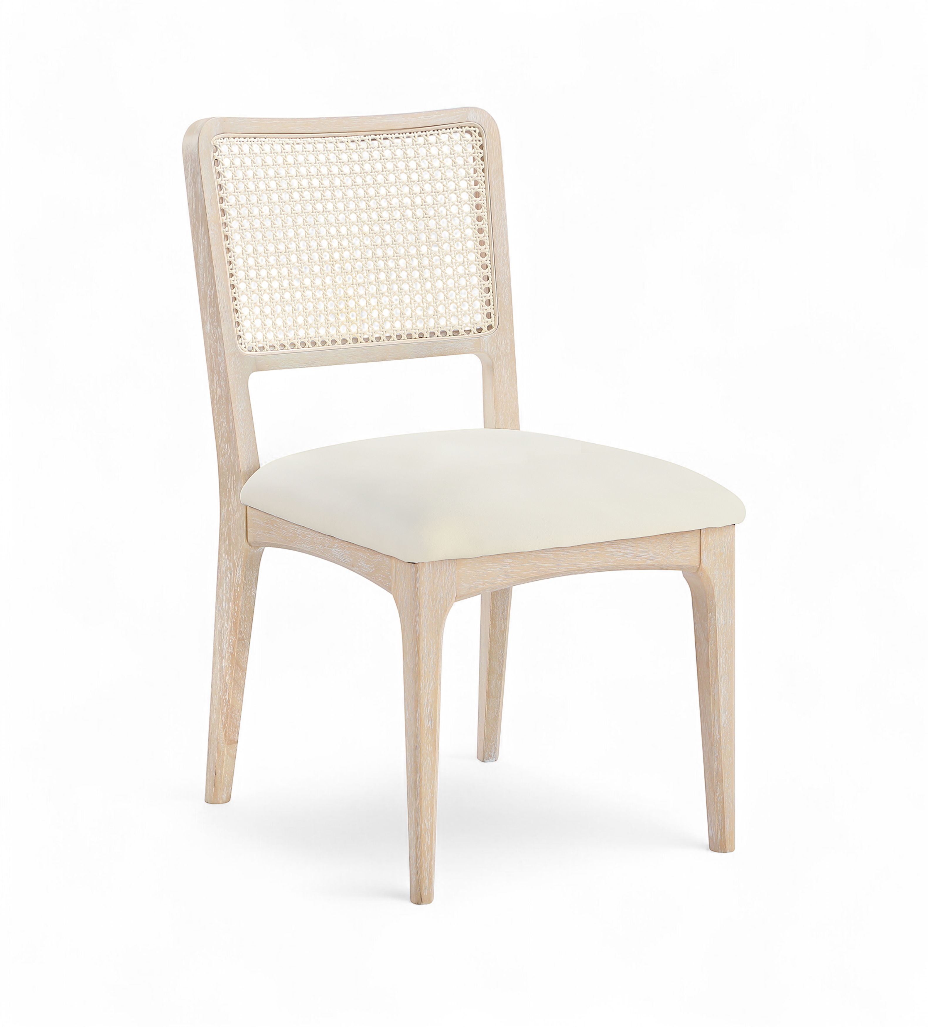 Atrium - Cane Back And Vegan Leather Upholstered Seat Dining Chair (Set of 2) - Cream / Brushed Natural