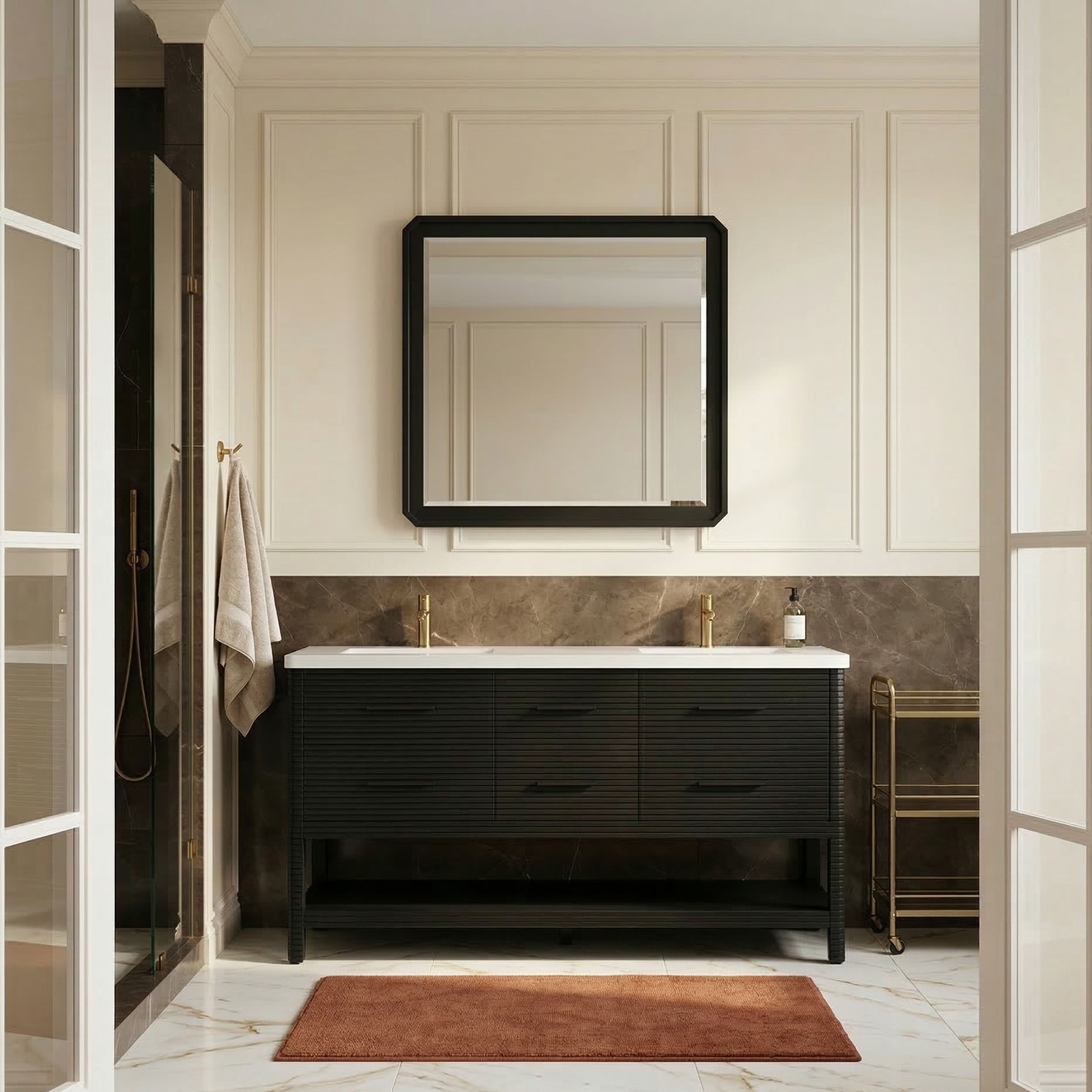 Oakwell - 72'' Bathroom Vanity - Black / White