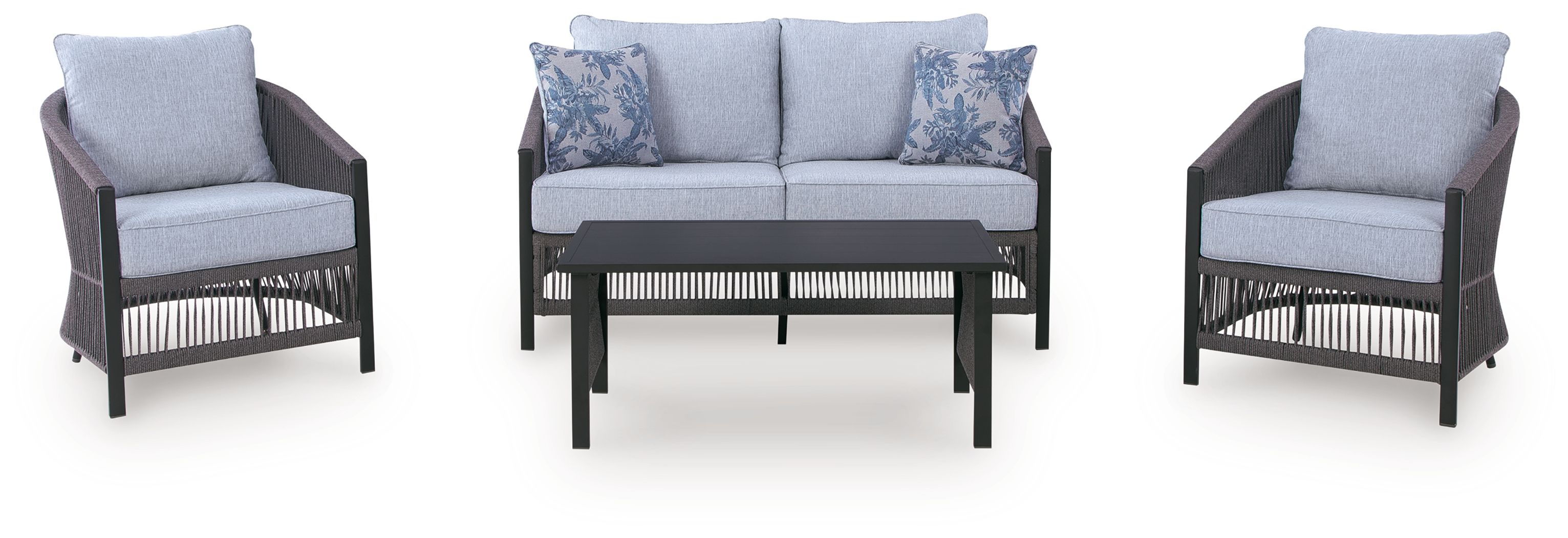 Ashley Furniture Bridges Beach - Loveseat, Lounge Chairs, Table Set (Set of 4) - Gray - Image 3