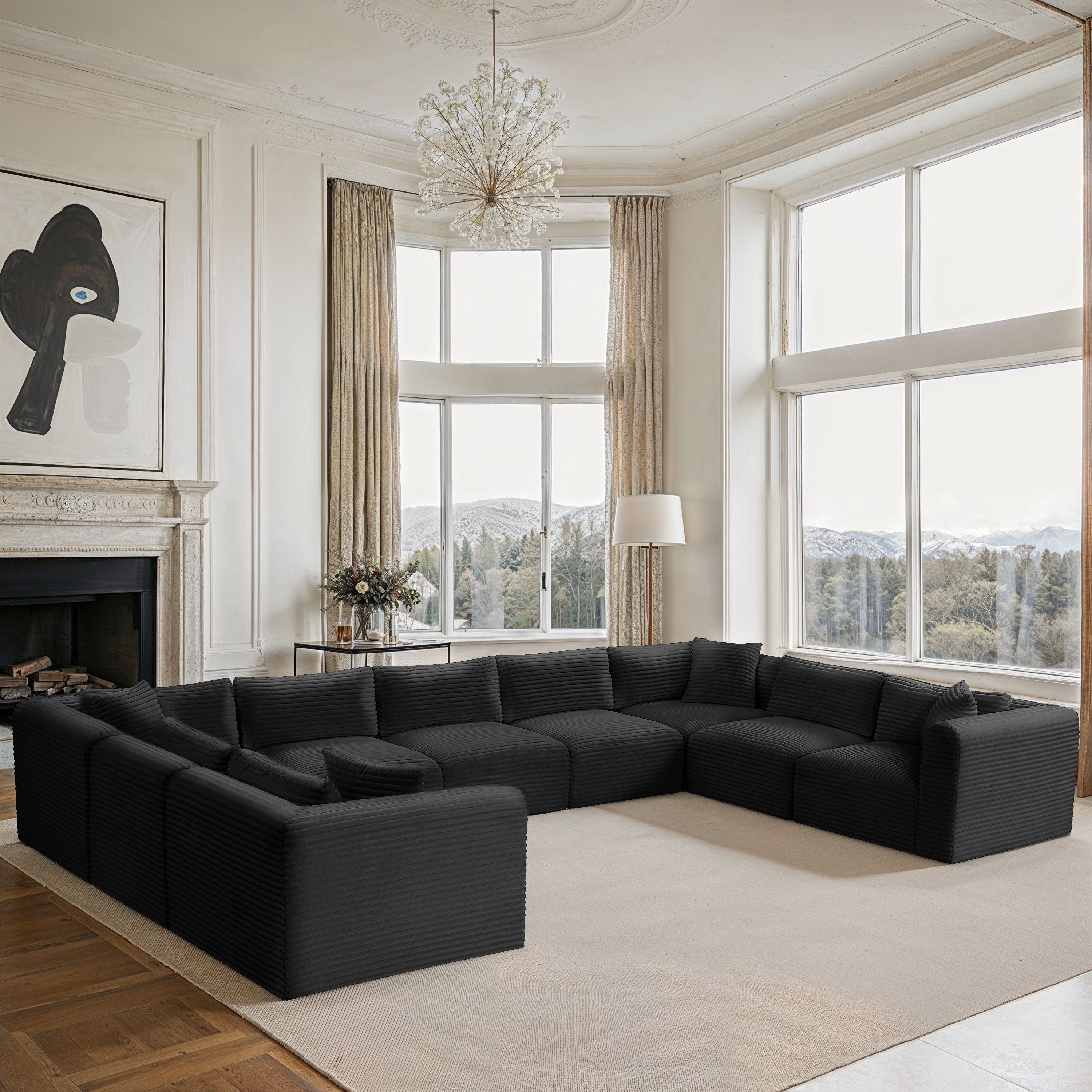 Shaggy - 9 Piece Modular U-Shaped Sectional - Black