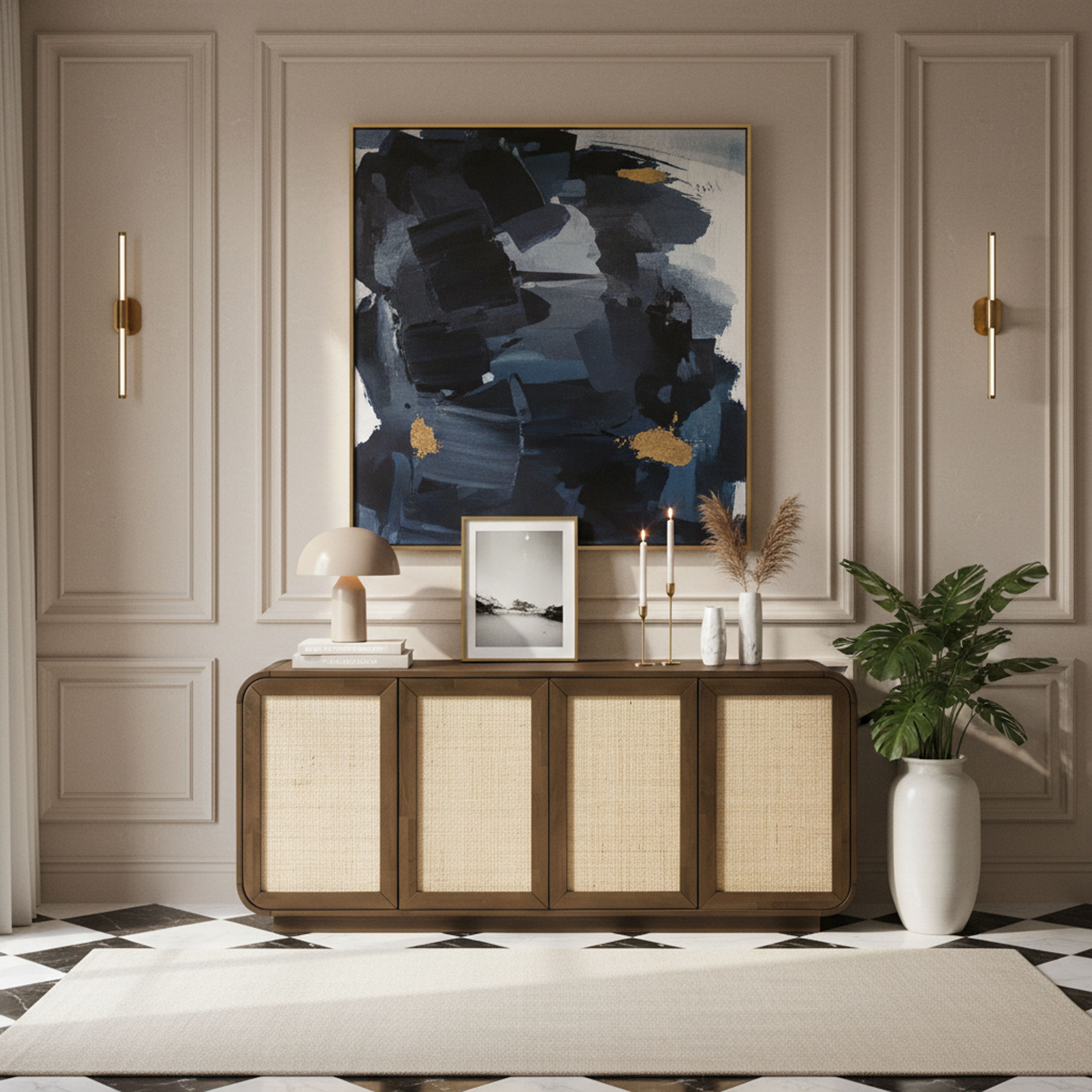 Windsor - Solid Wood And Brown Cane Sideboard / Buffet - Brown