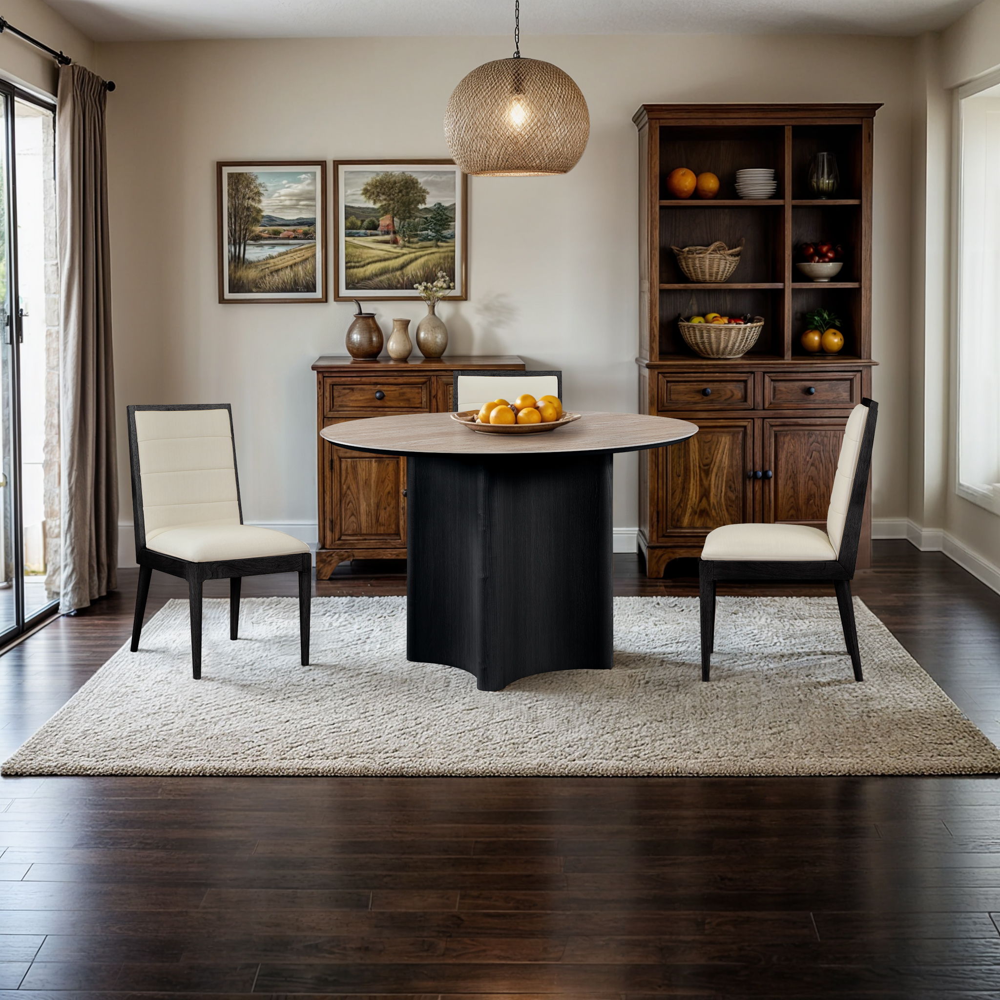 Corvina - Wood Oak Veneer Dining Table - Black