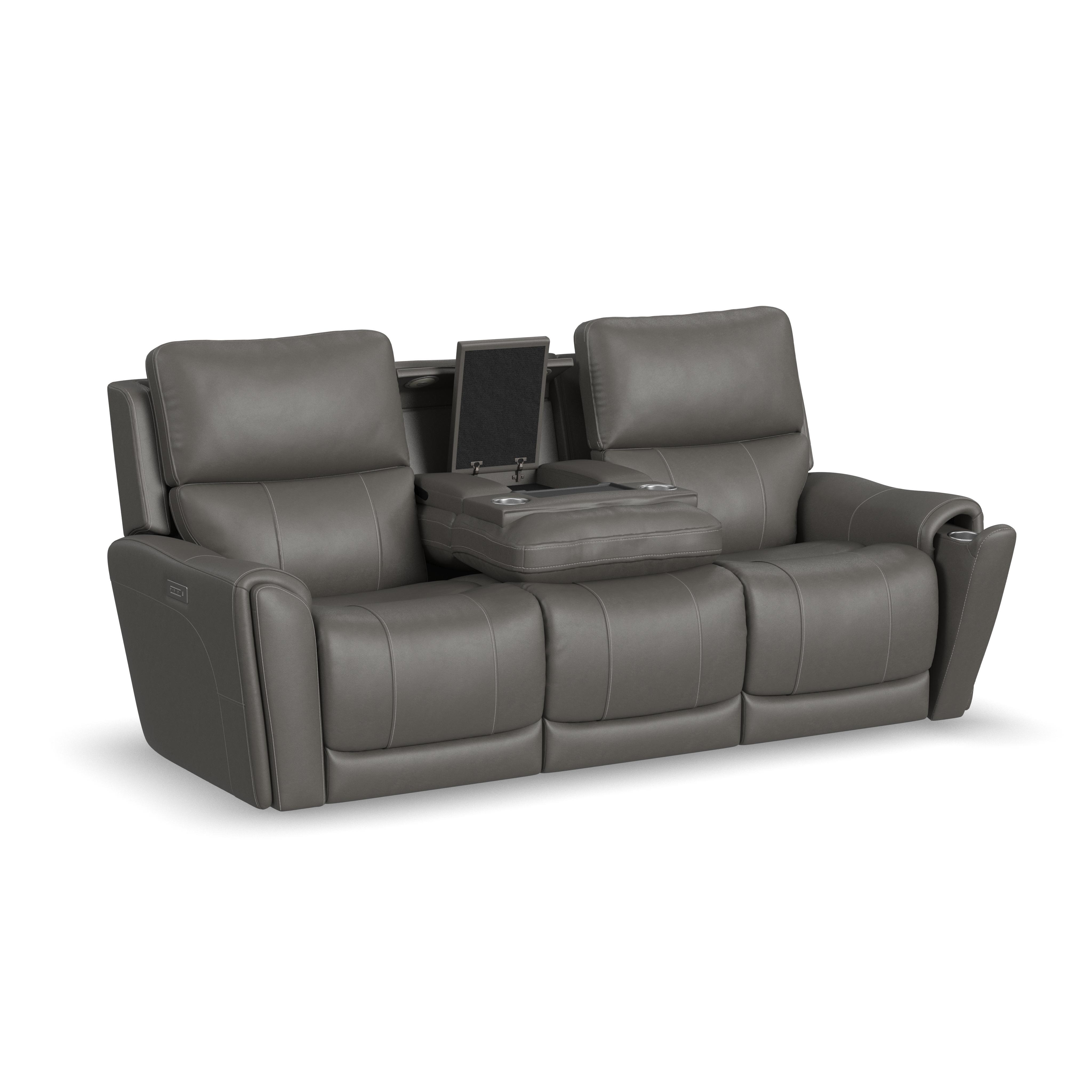 Carter - Power Reclining Sofa With Console & Power Headrests & Lumbar - Smoke, dark gray, view 2