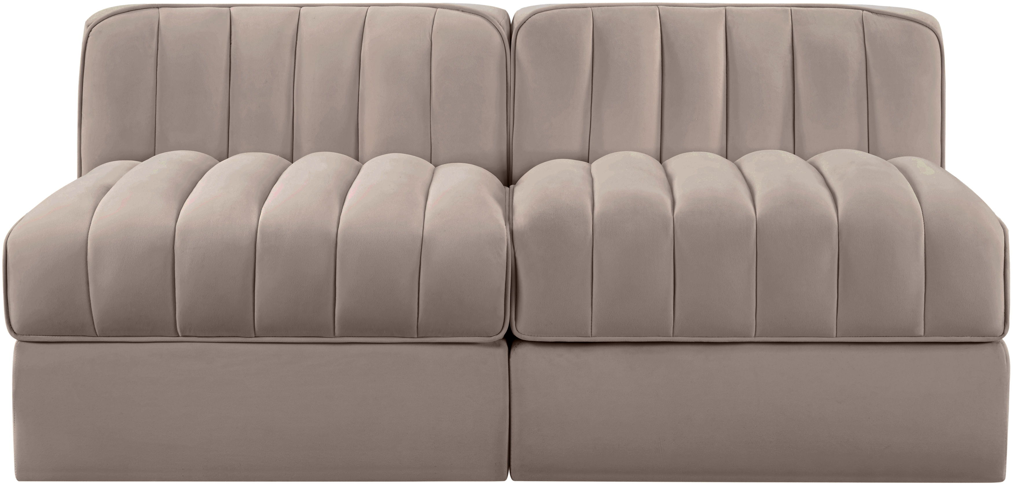 Rummi - Velvet Performance Fabric Upholstered 2 Piece Modular Armless Loveseat - Taupe