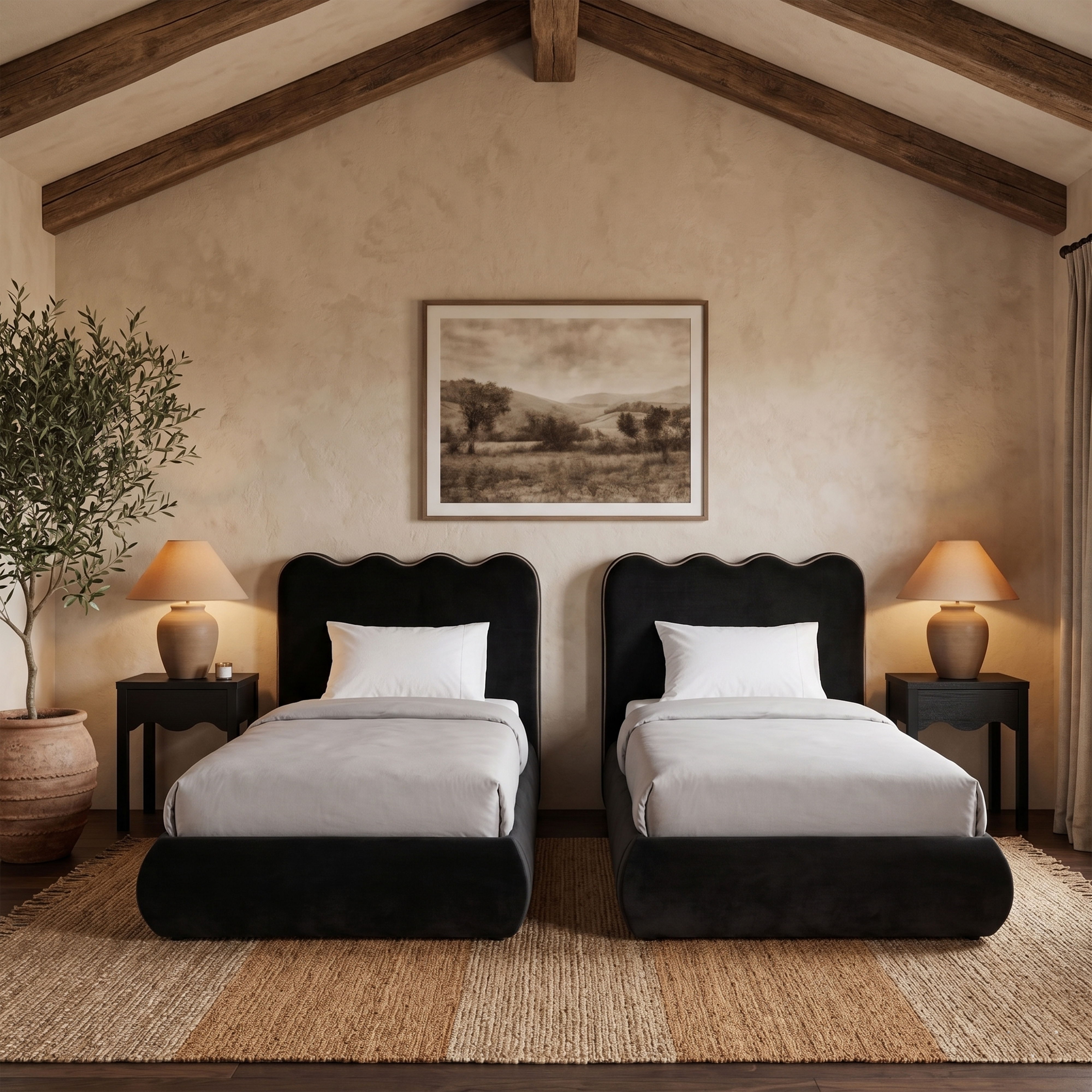 Tempo - Velvet Upholstered Twin Bed - Black