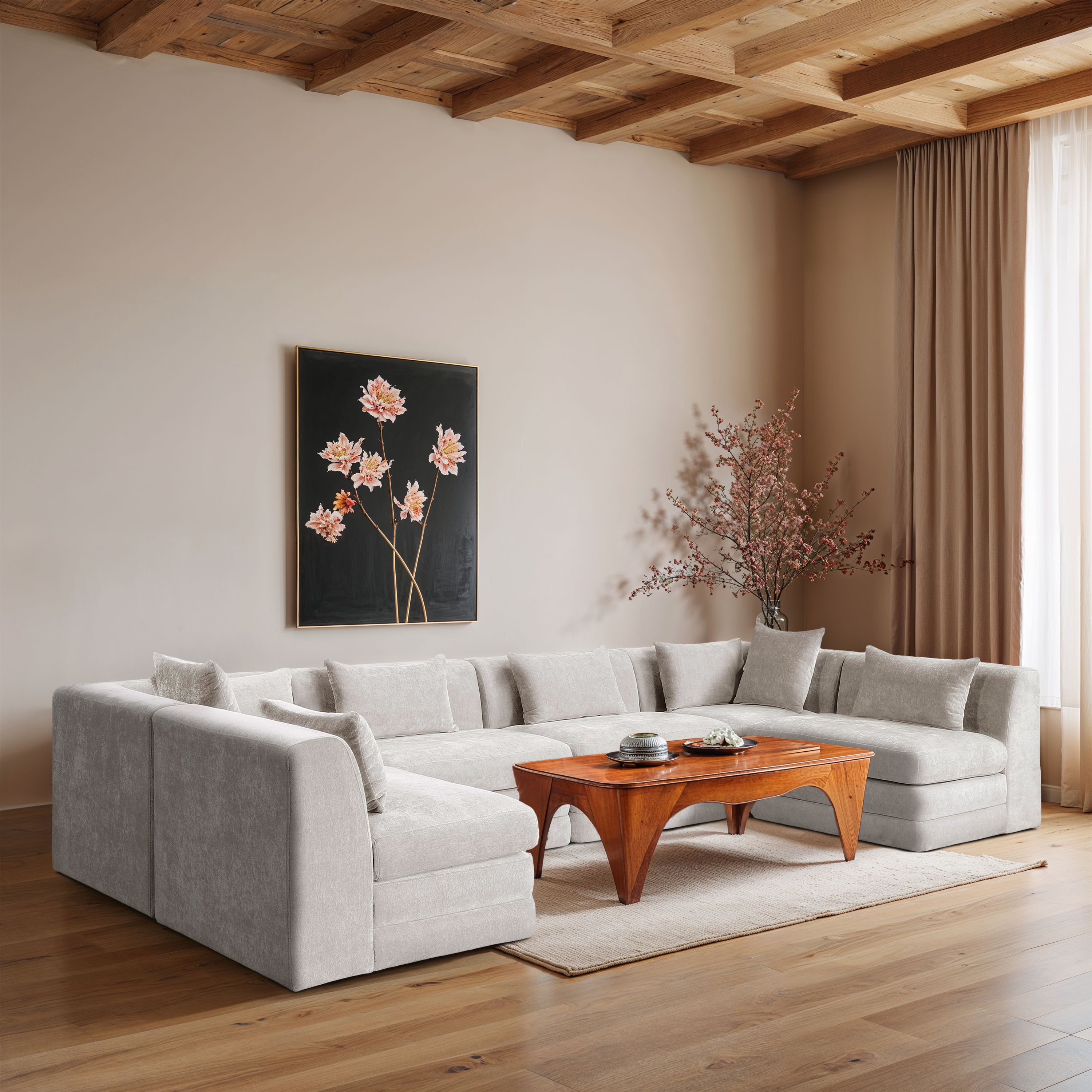 Stellar - 6 Piece 152" Upholstered Modular Sectional - Cream