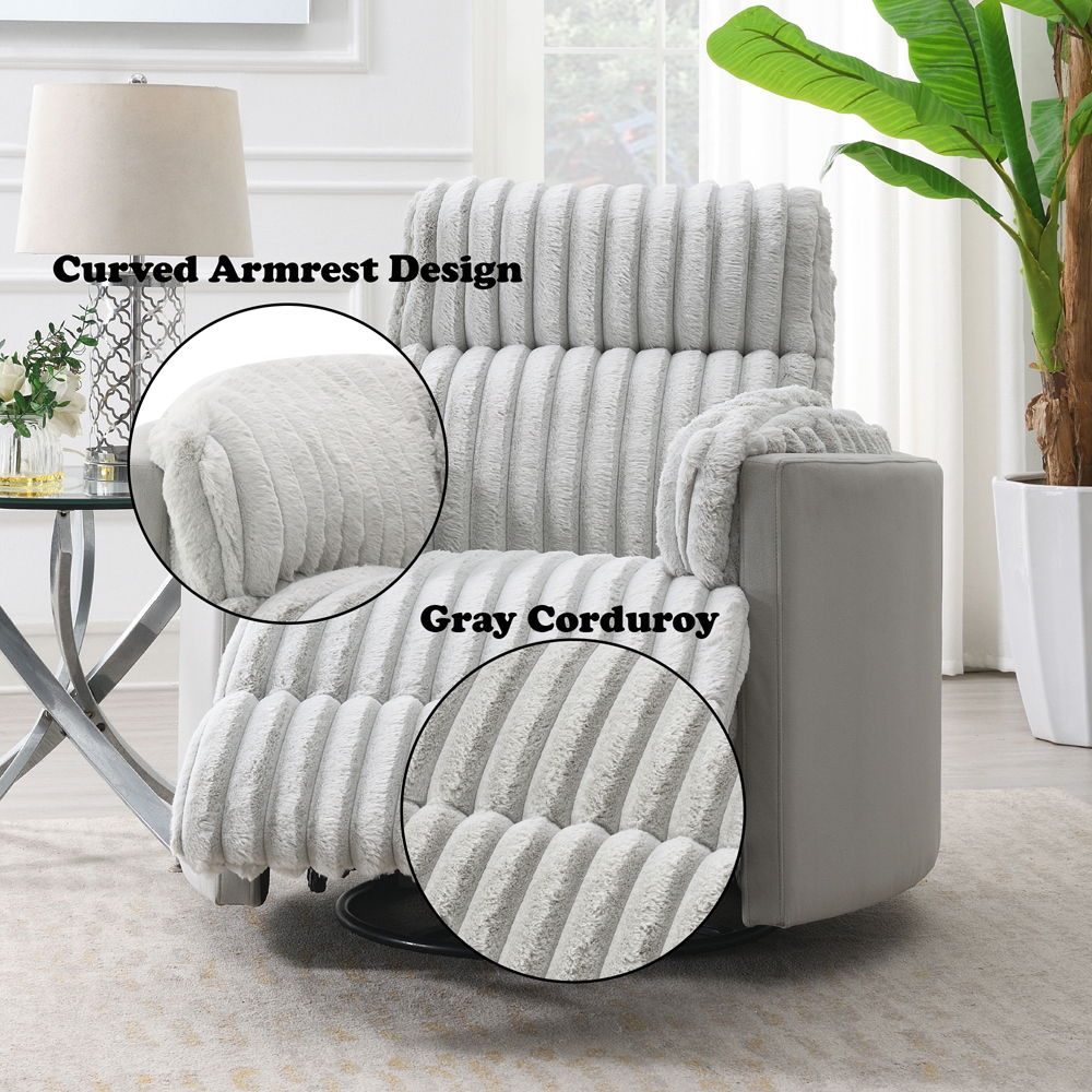 Emee - Glider Recliner With Swivel - Gray Corduroy, light gray, view 8