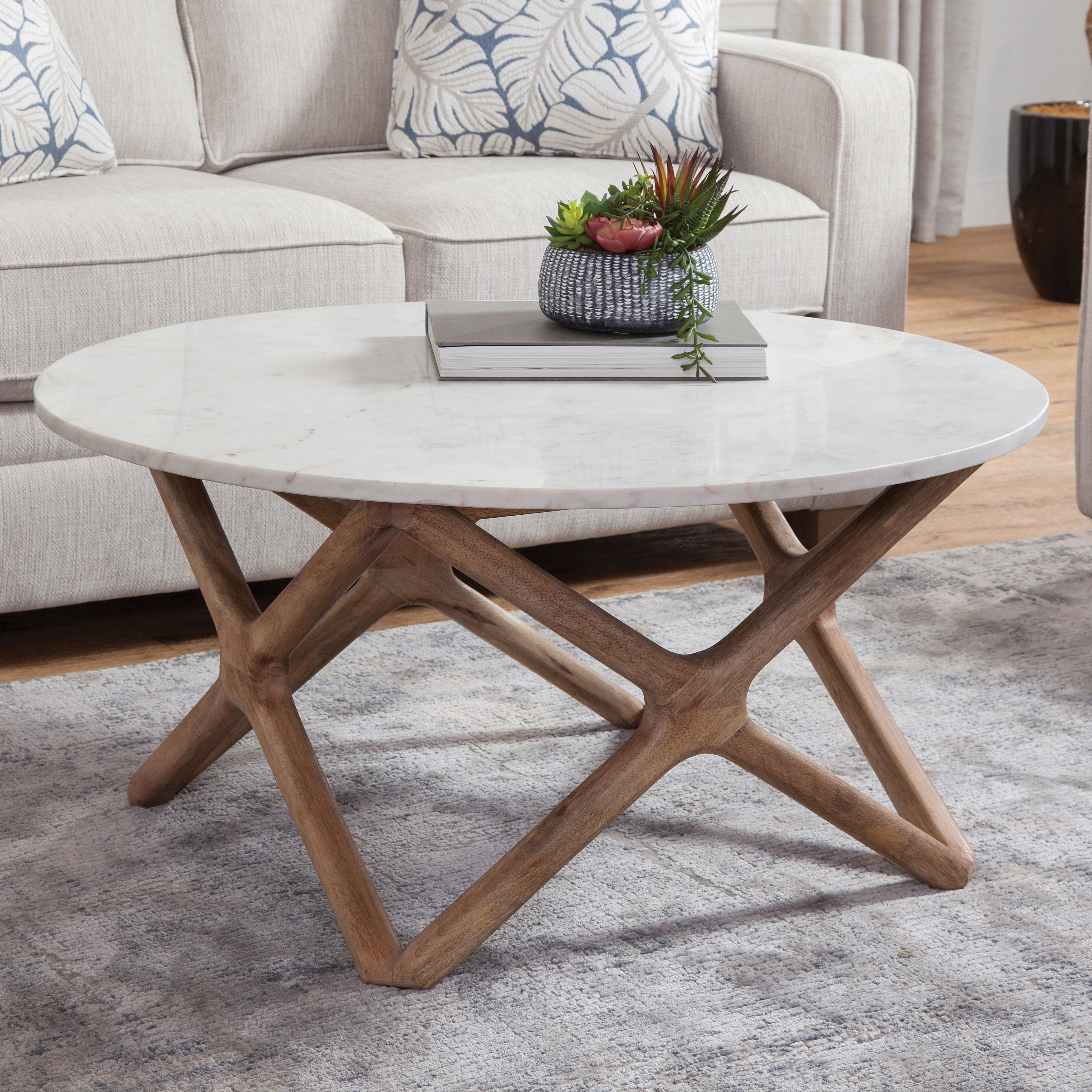 Wyman - Marble Top Cocktail Table - Banswara White / Light Brown