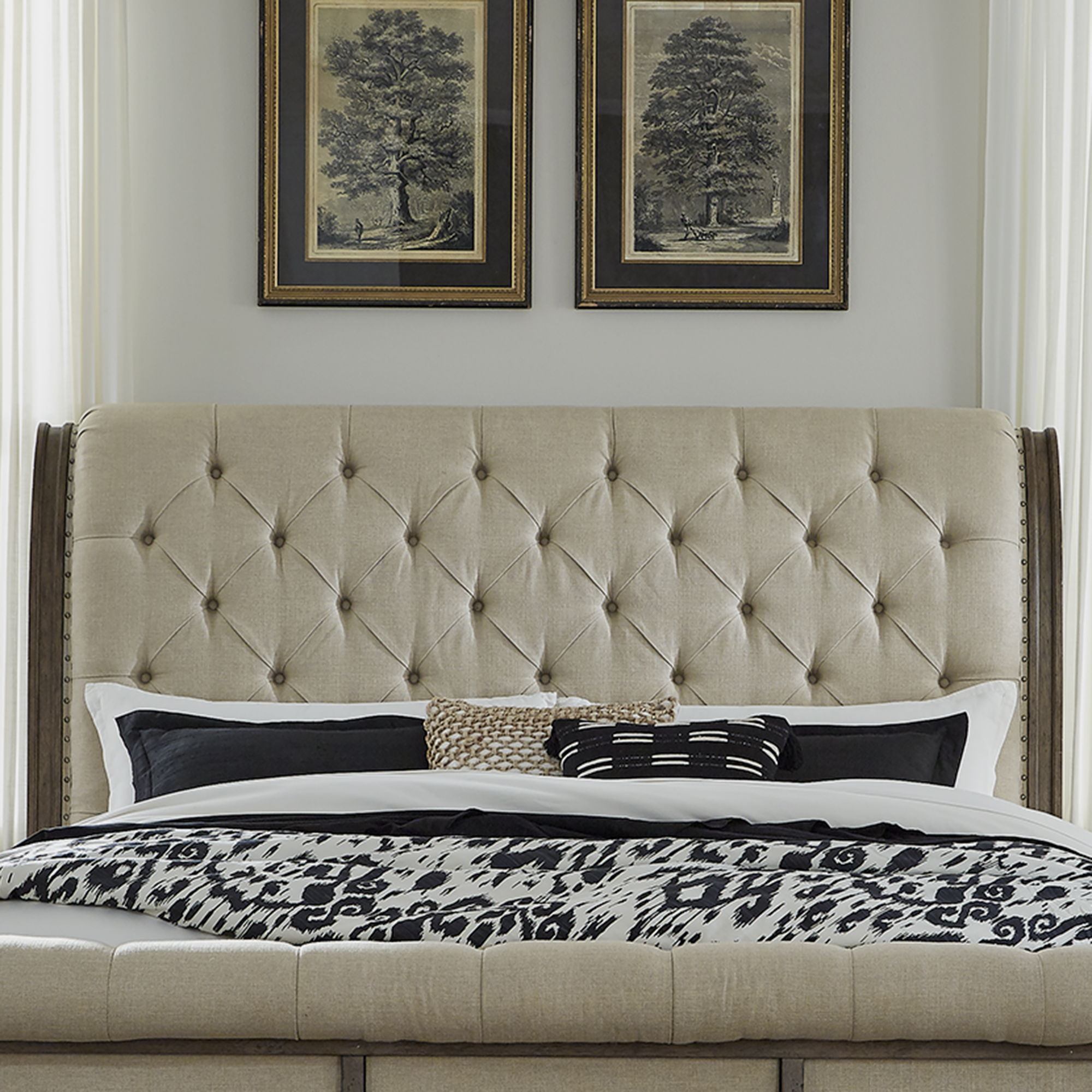 Liberty Furniture Americana Farmhouse - Queen Upholstered Sleigh Headboard - Light Brown
