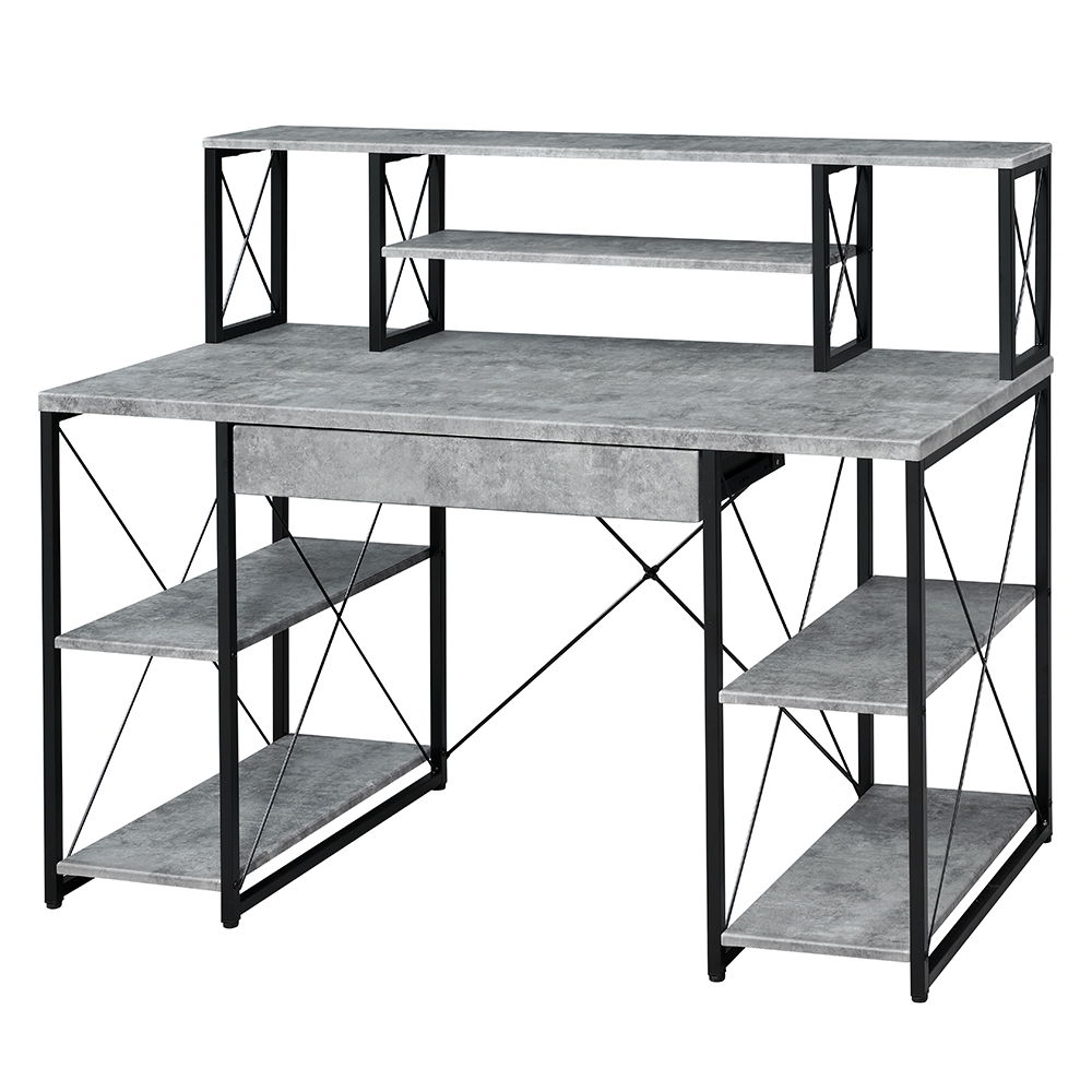 Amiel - Writing Desk - Faux Concrete & Black, gray, view 2