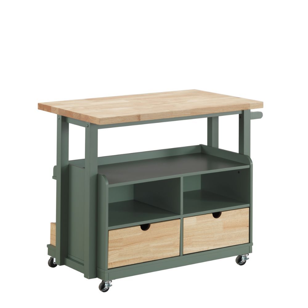 Harper - Kitchen Cart - Natural & Green, dark green