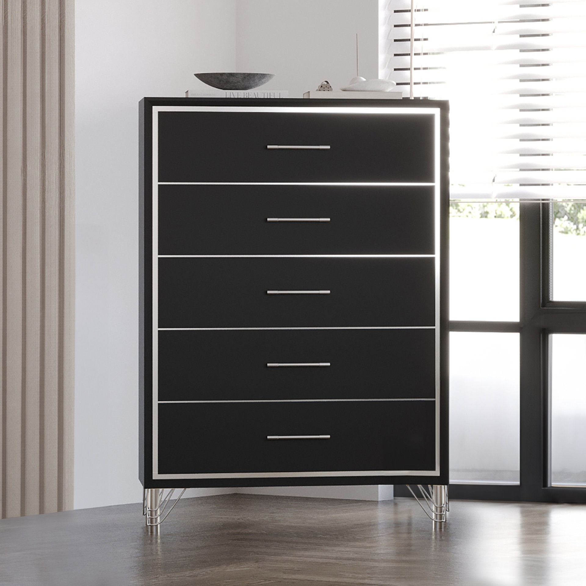 Ava - 5 Drawer Chest - Ebony, black, view 6