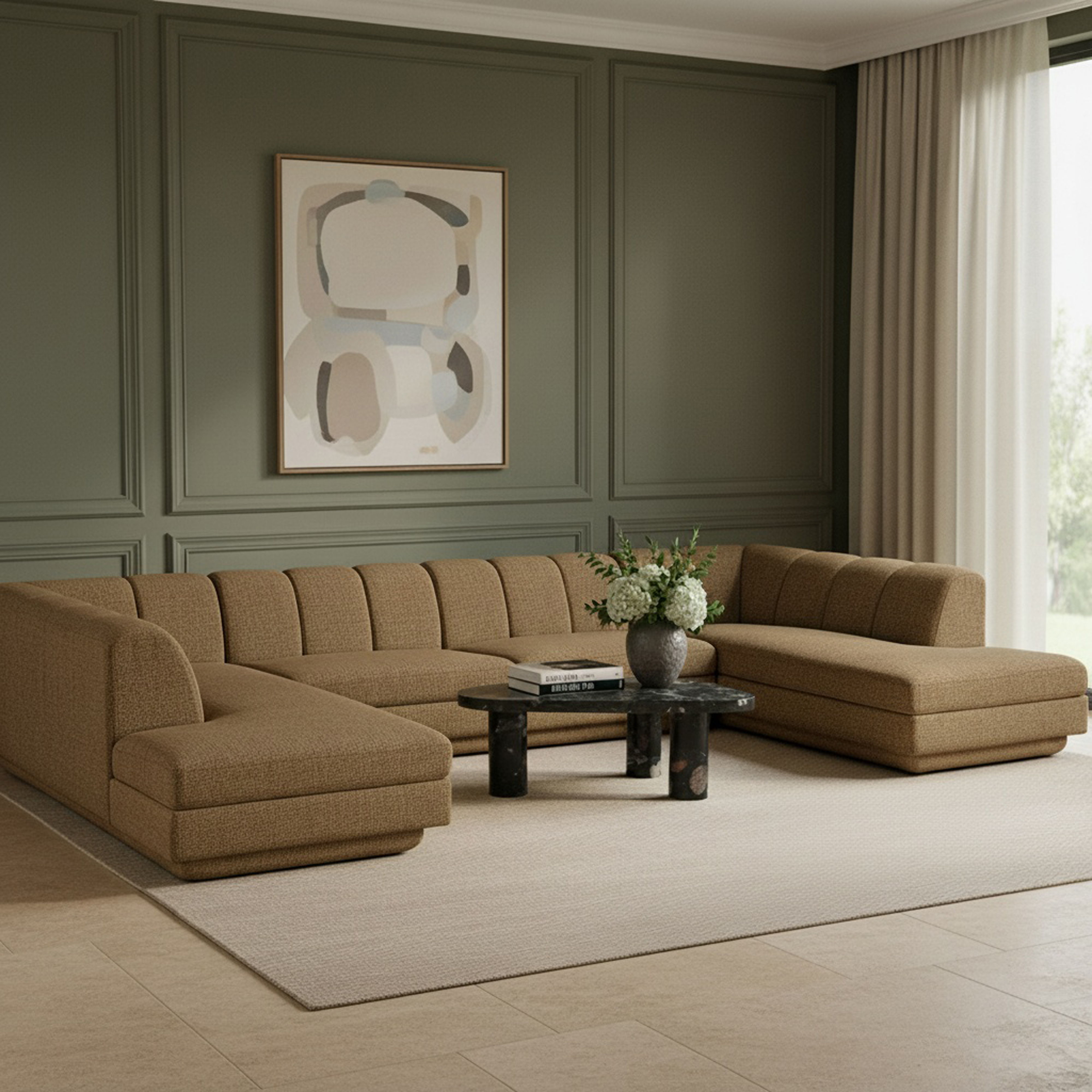 Modari - Fabric Upholstered 4 Piece U-Shaped Modular Sectional - Brown