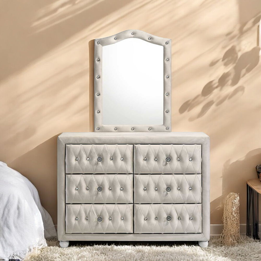 Reggie - Mirror - Beige Fabric, beige