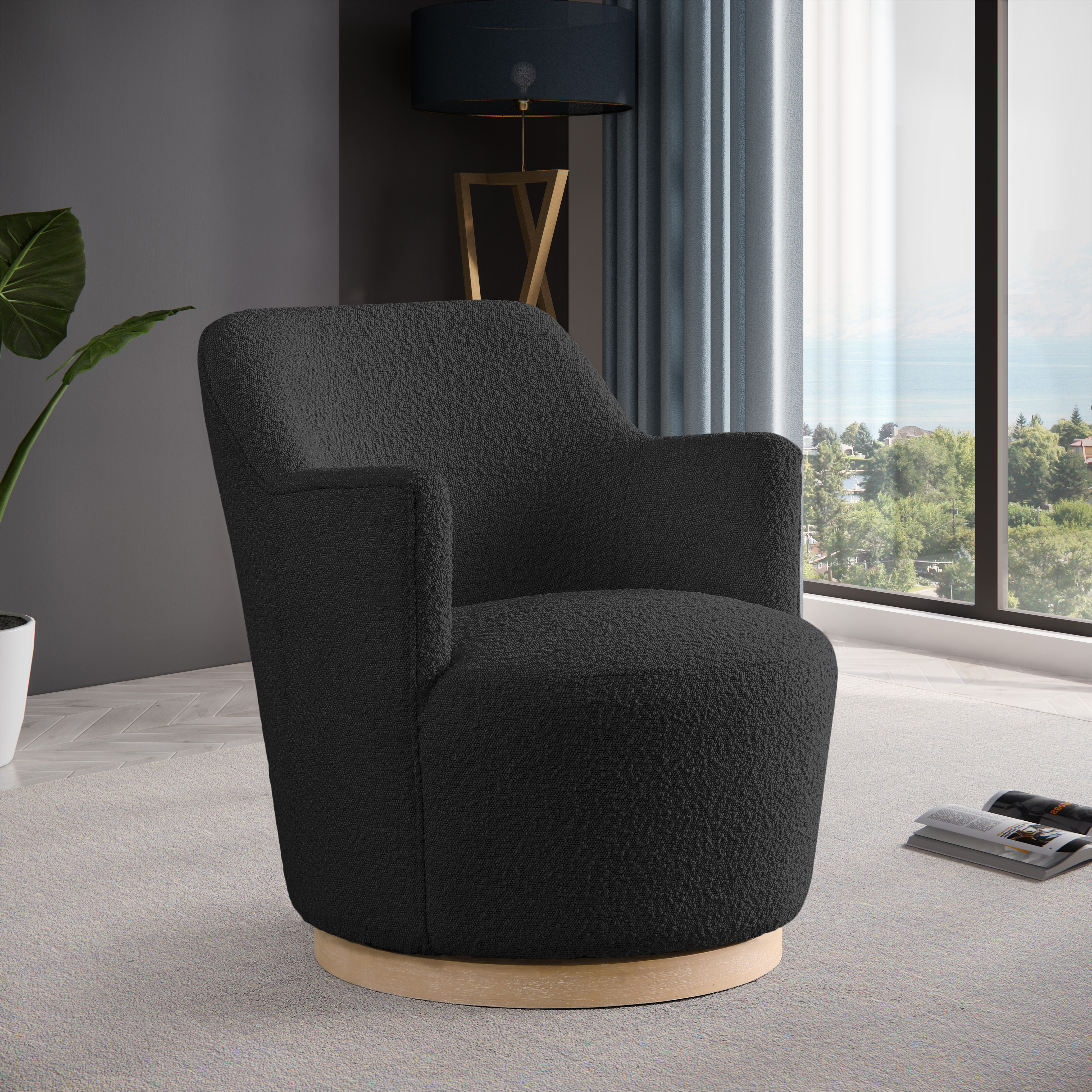 Clarita - Boucle Swivel Accent Chair - Black