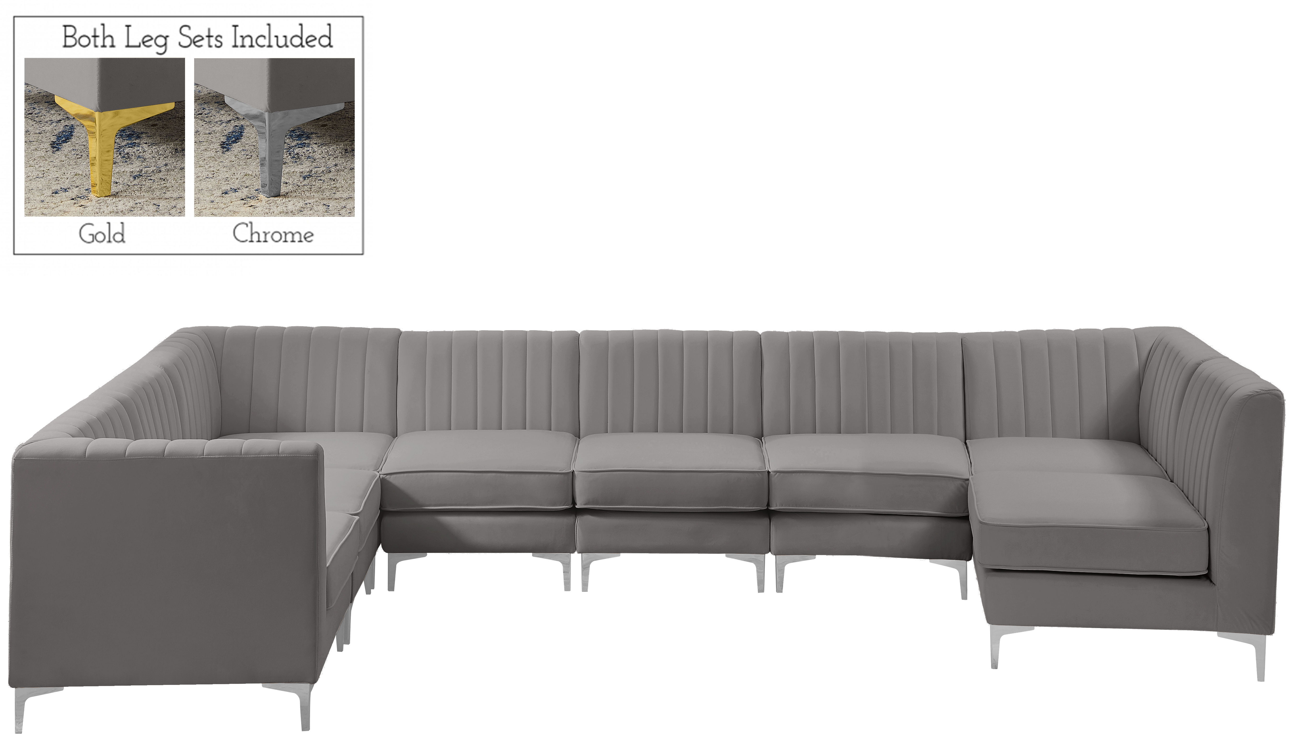 Alina - 8 Piece Velvet Modular Sectional - Gray