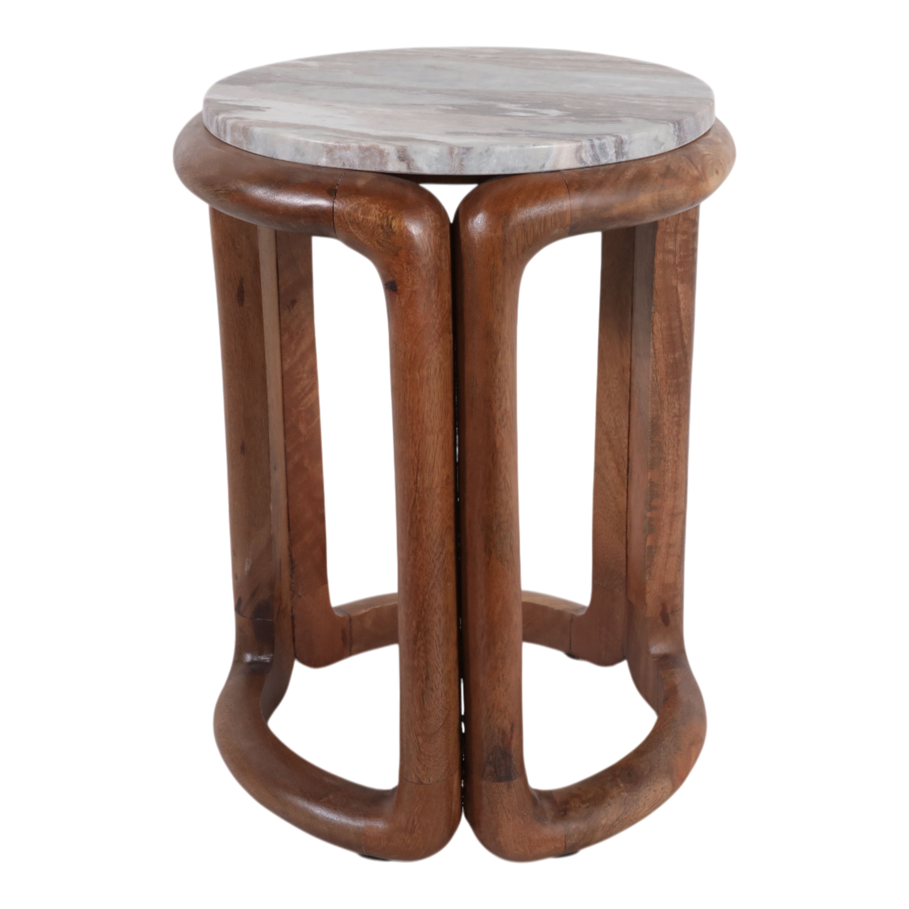 18\" x 14\" Mrble Top Inlay Wood Accent Table - Ivory / Brown Image