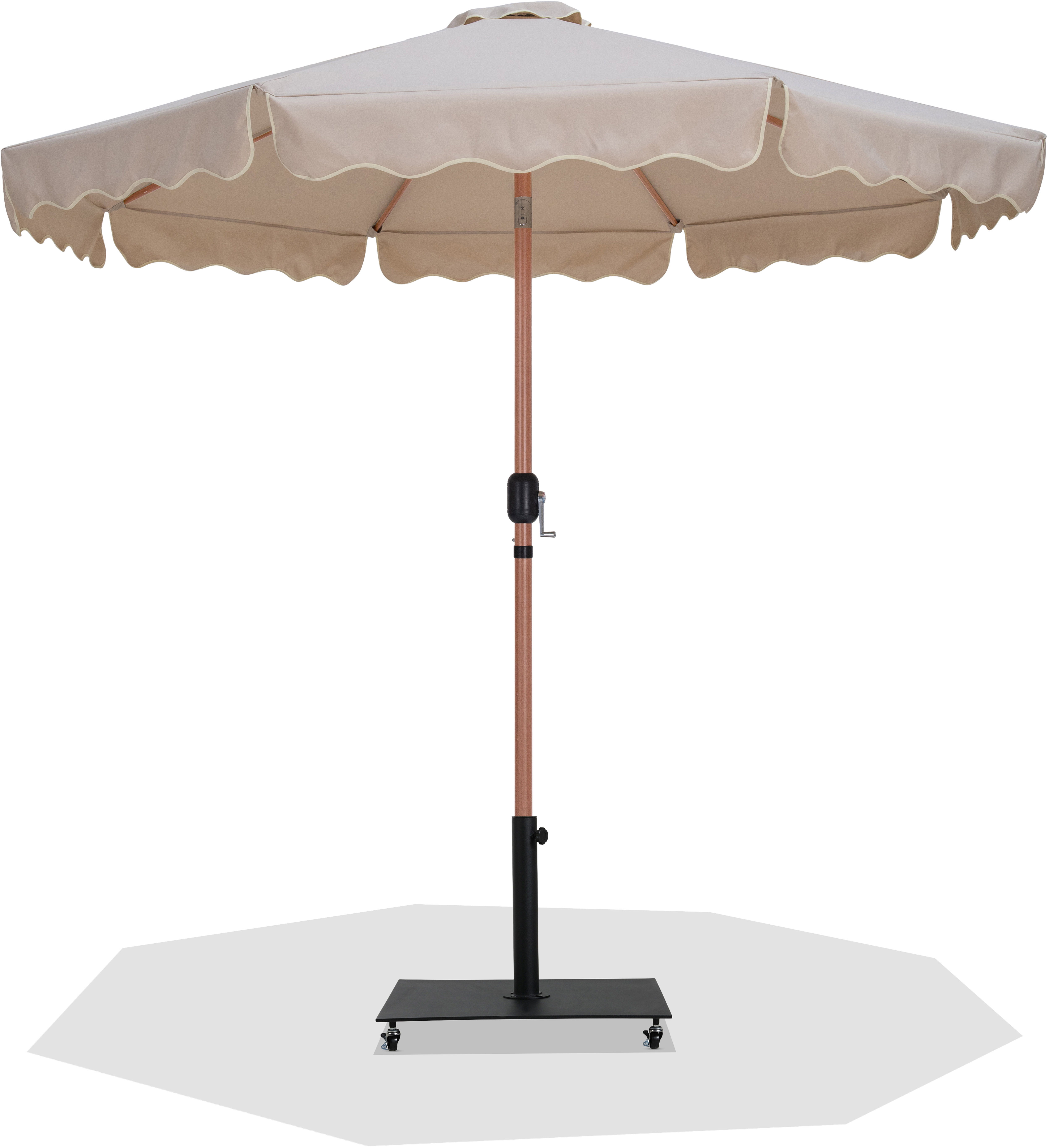 Amalfi - Fabric With Cream Piping Aluminum Patio Umbrella with Base - Beige / Matte Black