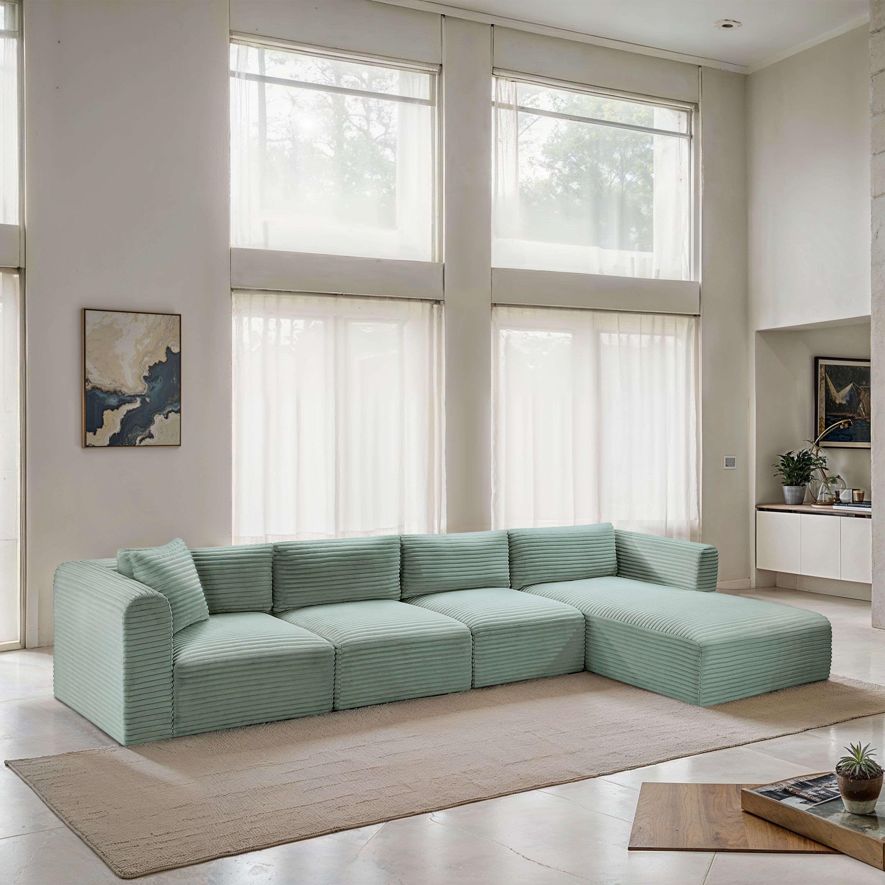Shaggy - 4 Piece Modular Sectional With Chaise - Mint