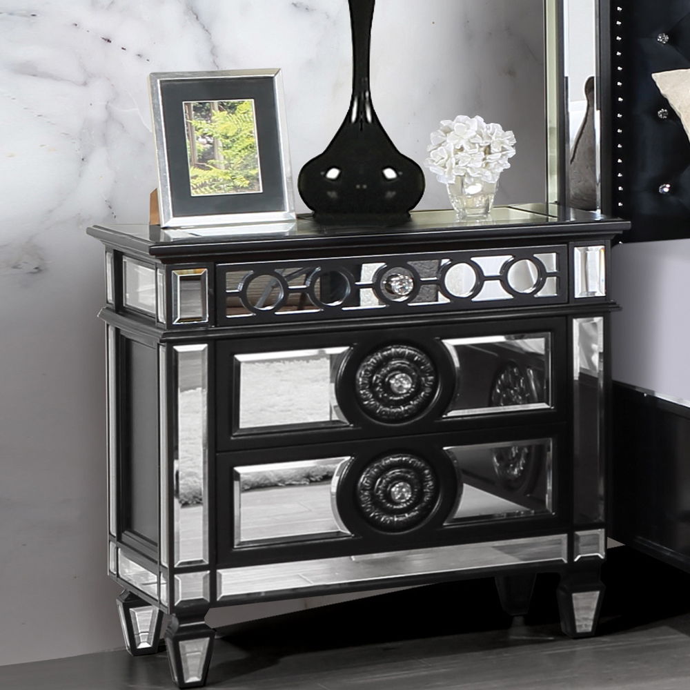 Varian II - Nightstand - Mirrored, Black & Sliver, black