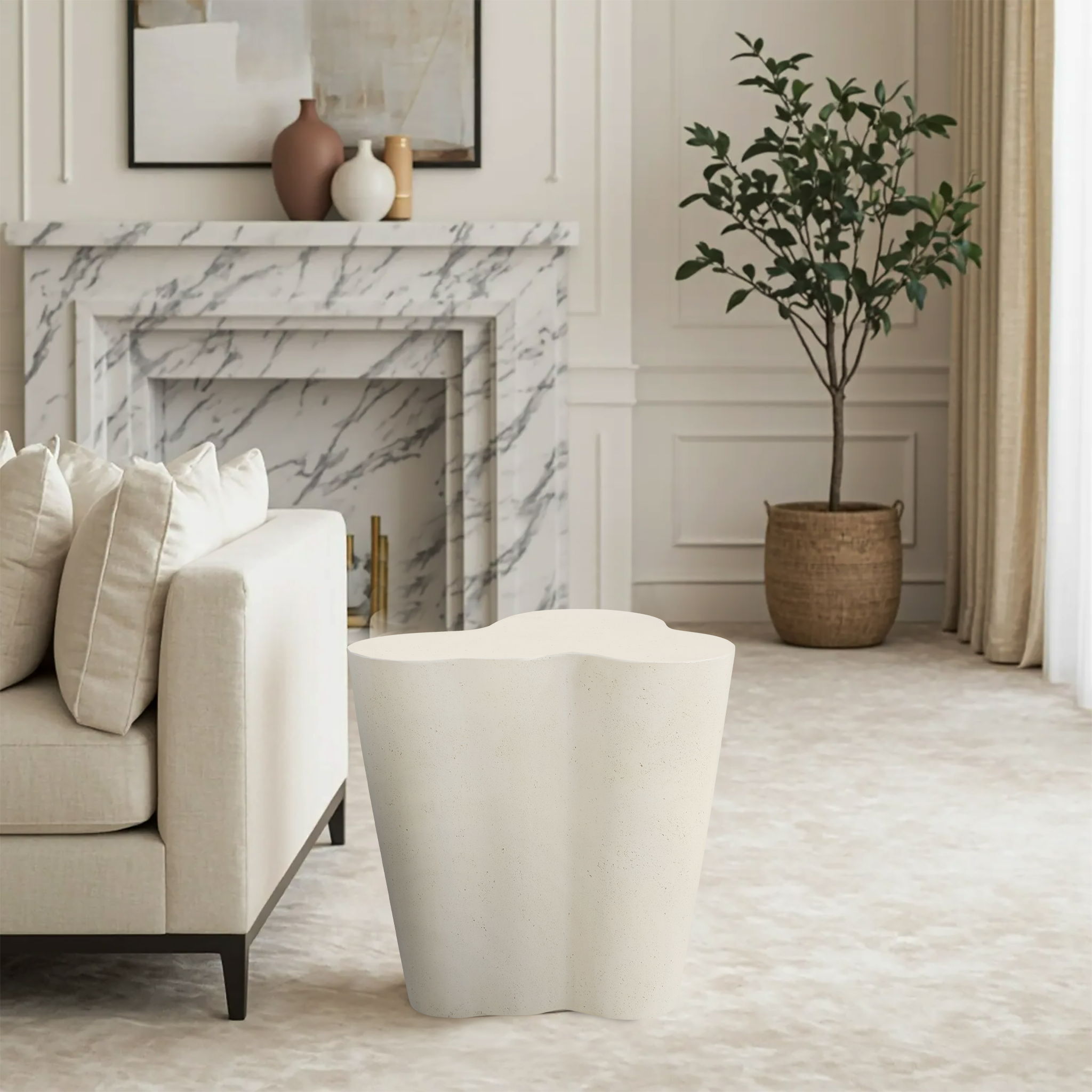 Monza - Concrete And Fiberglass Indoor / Outdoor End Table - Cream