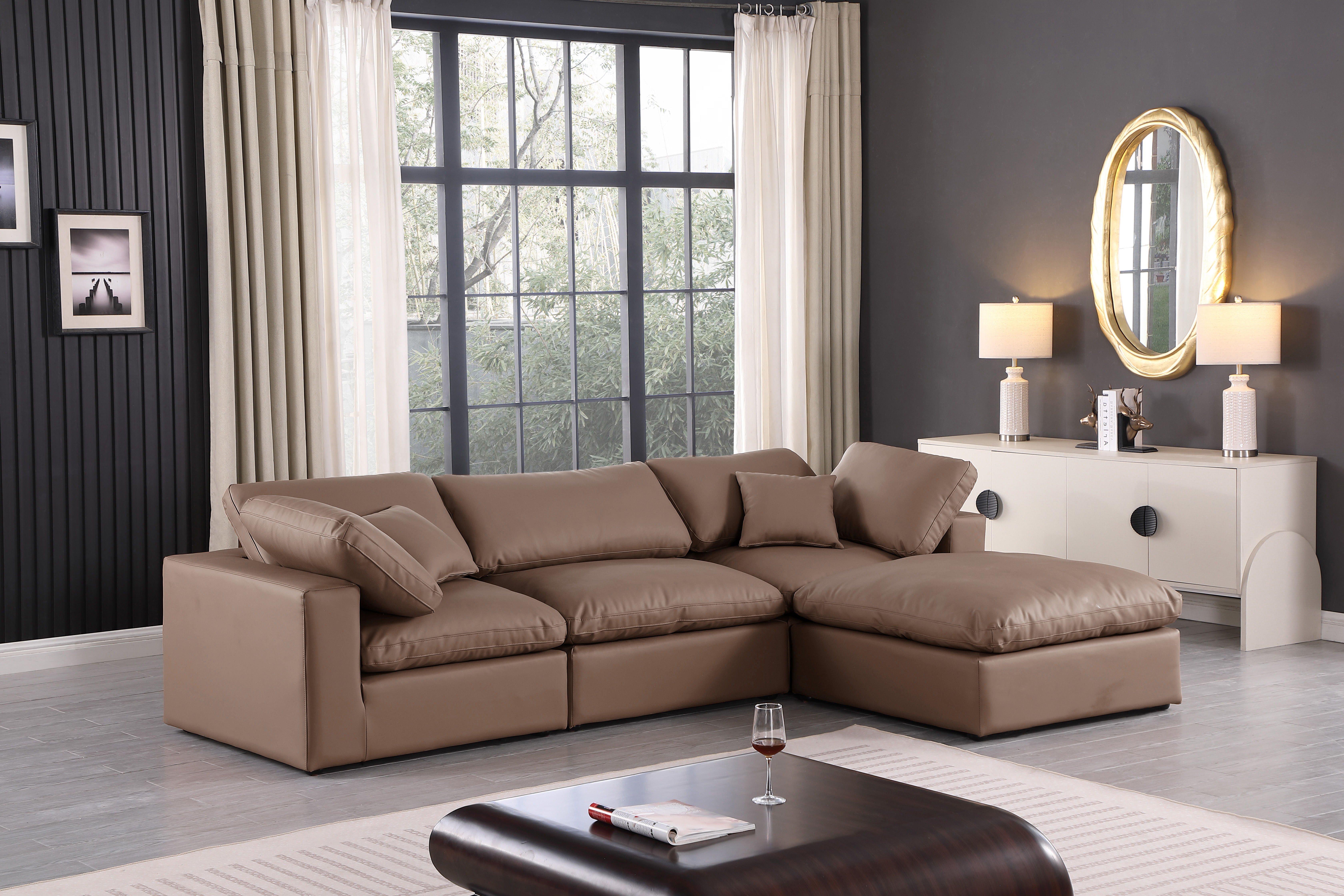 Comfy - 4 Piece Faux Leather Modular Sectional With Chaise - Brown