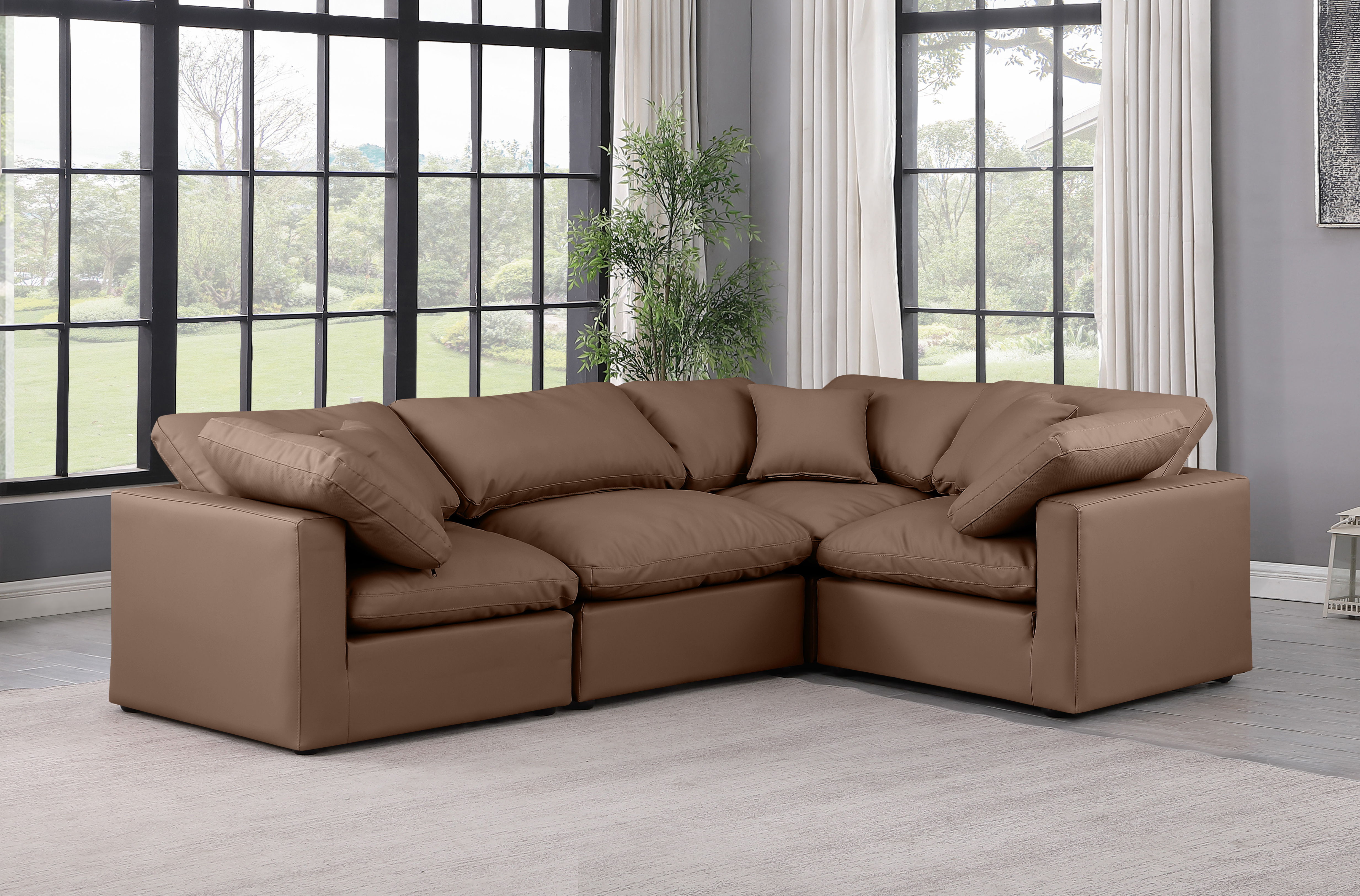 Indulge - Faux Leather 4 Piece Modular Corner Sectional - Brown