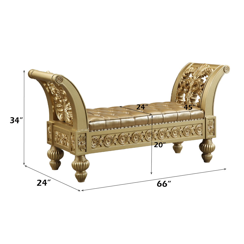 Seville - Bench - Gold Synthetic Leather & Gold, gold, view 4