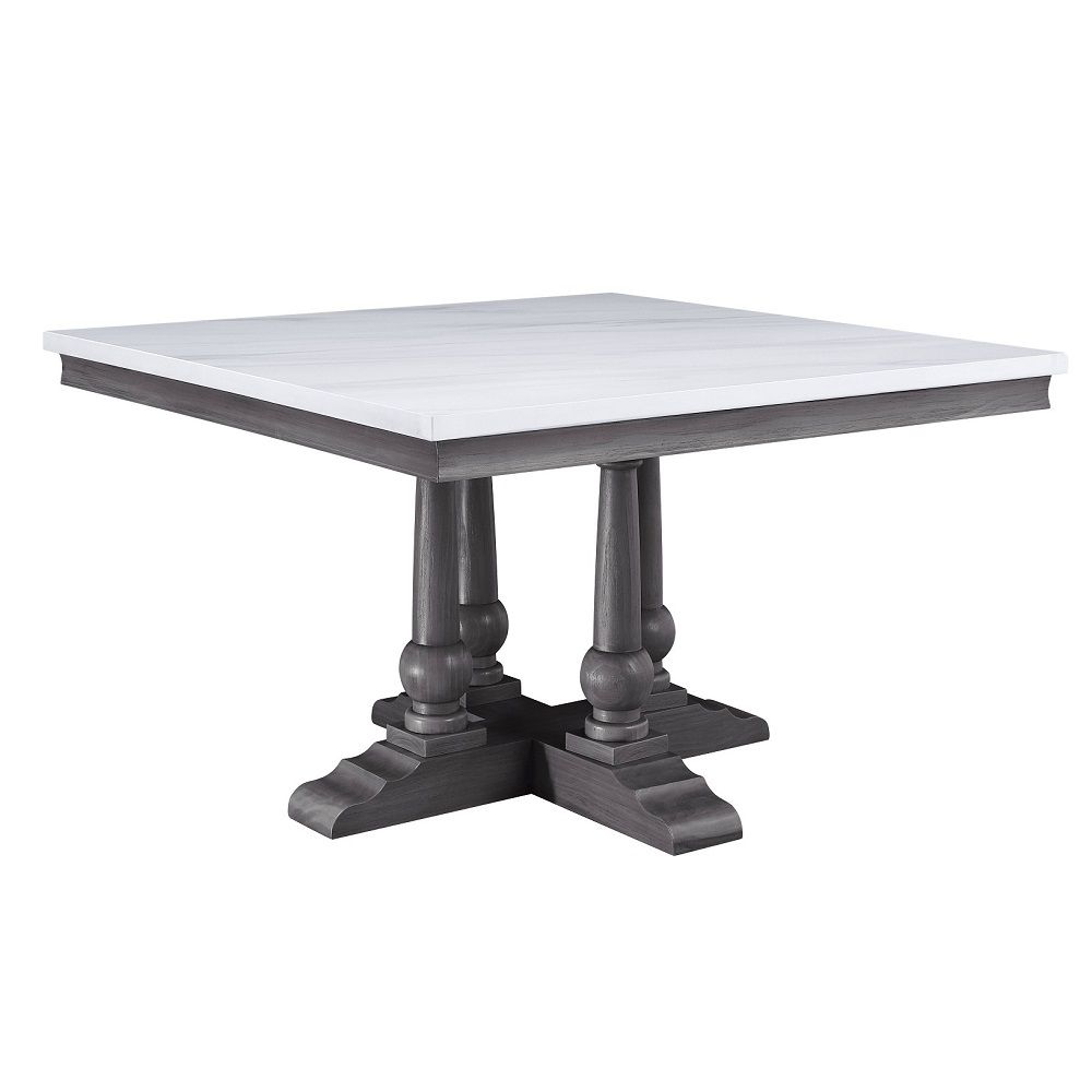 Yabeina - Square Dining Table - Marble Top Top & Gray Oak, white, view 2
