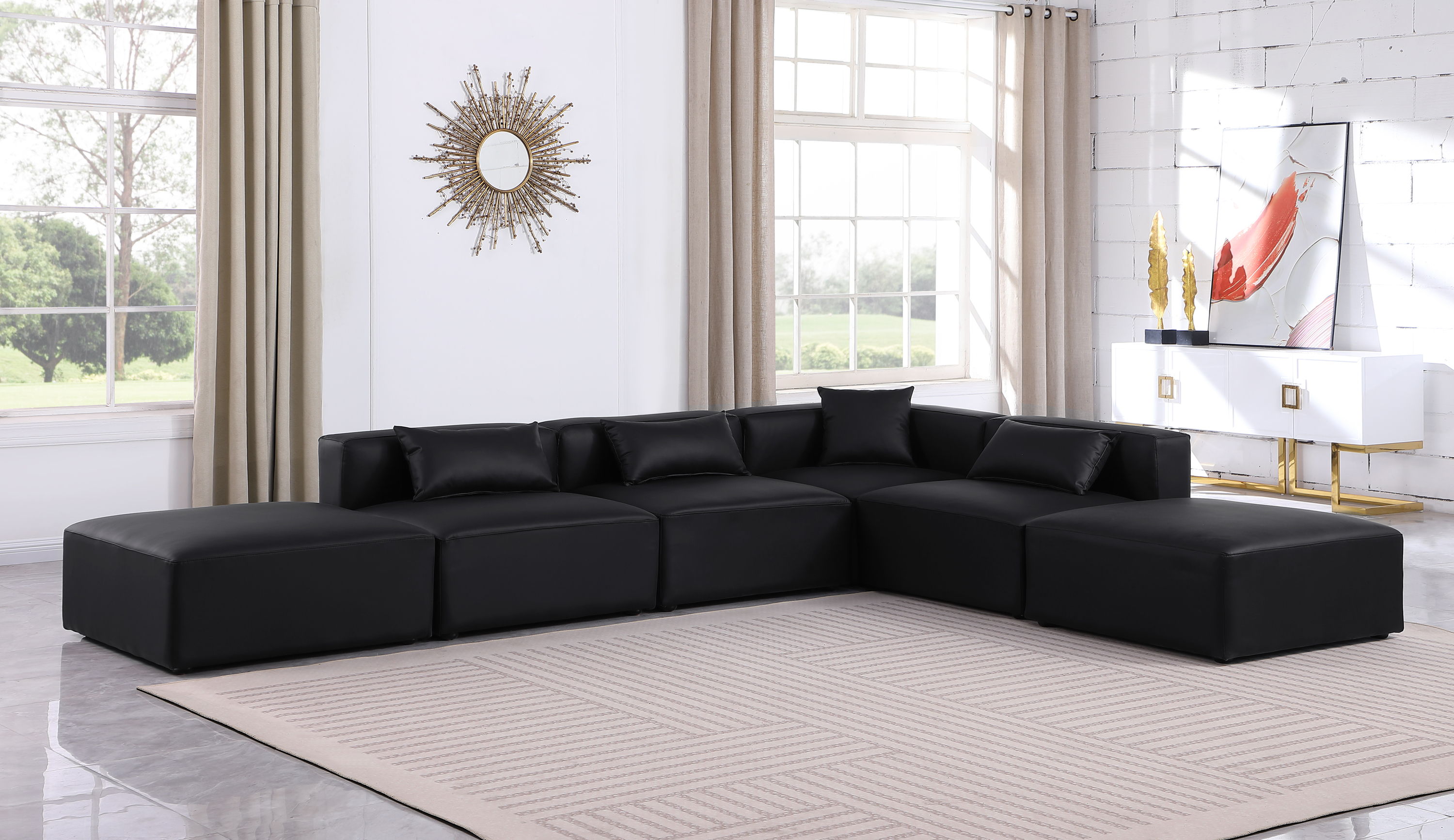 Cube - 6 Piece Modular Corner Armless Sectional - Black