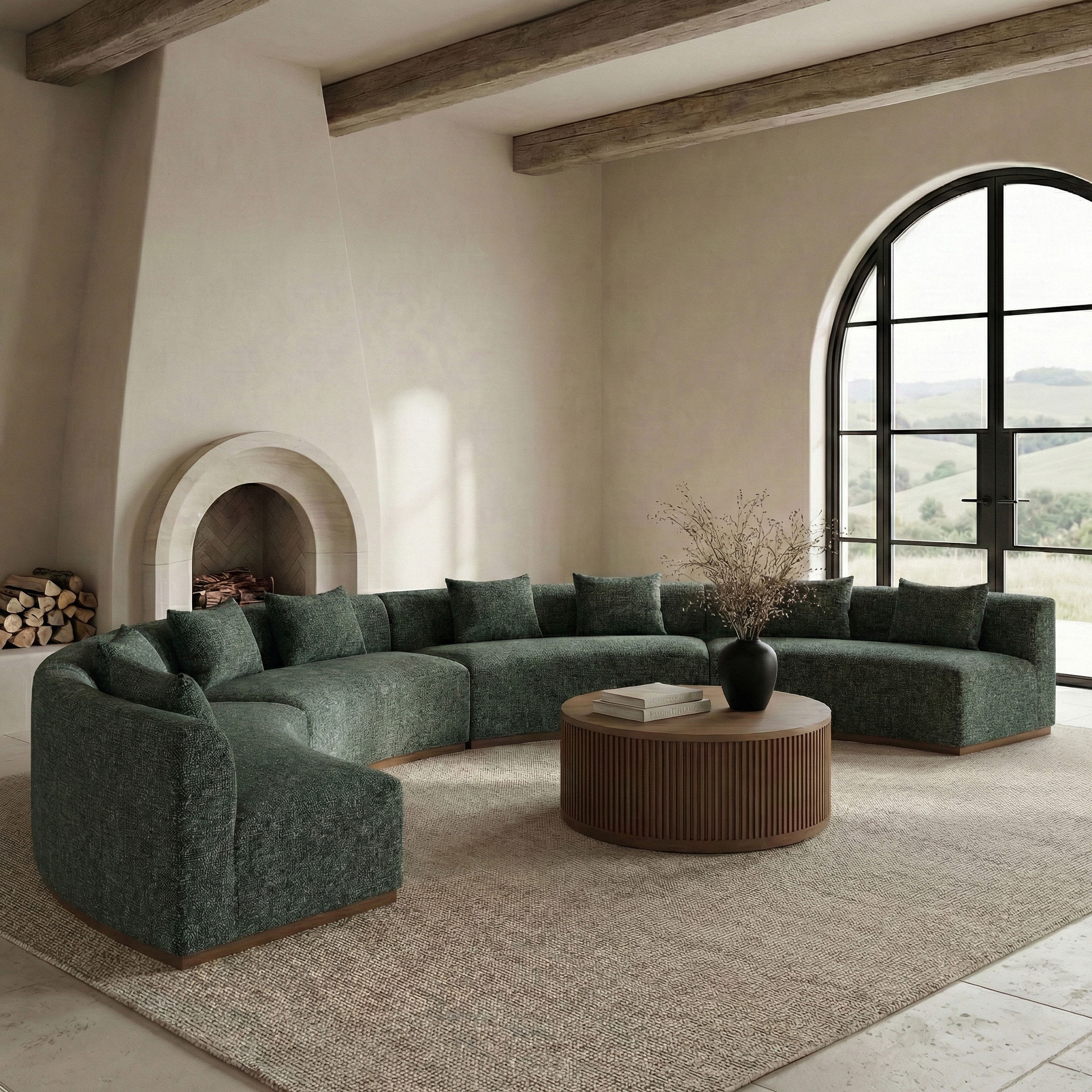 Avanti - 225.25" Chenille Fabric Upholstered 4 Piece Modular Sectional - Olive
