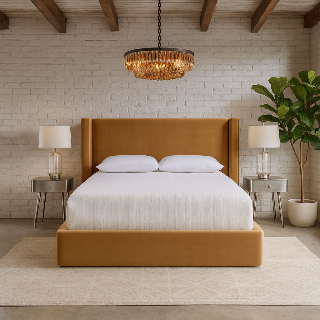 Kendall - Velvet Upholstered Queen Bed - Camel
