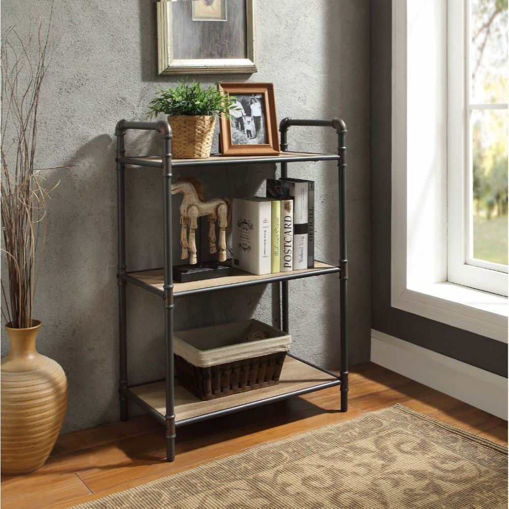 Itzel - 36" Bookshelf - Antique Oak & Sandy Gray, dark gray, view 4