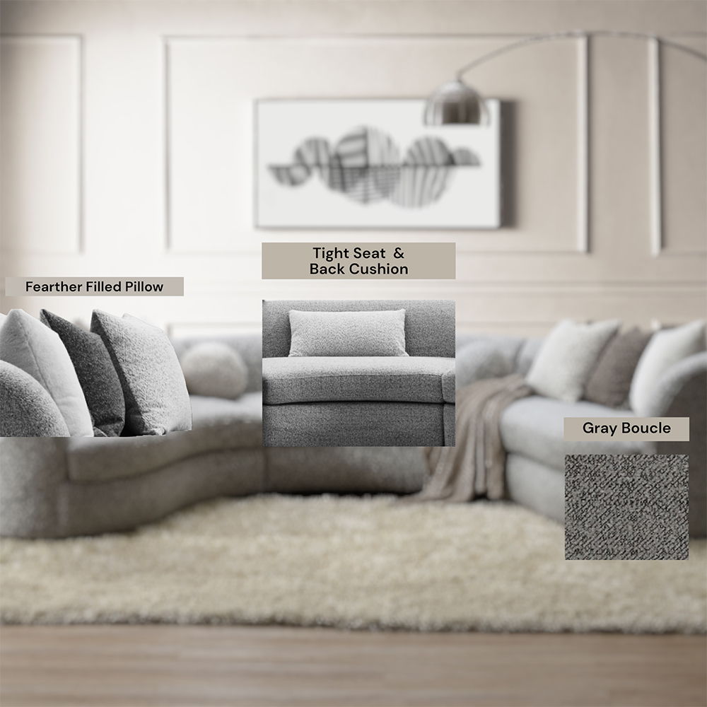 Ivria - Sectional Sofa With 9 Pillows - Gray Boucle, gray, view 8