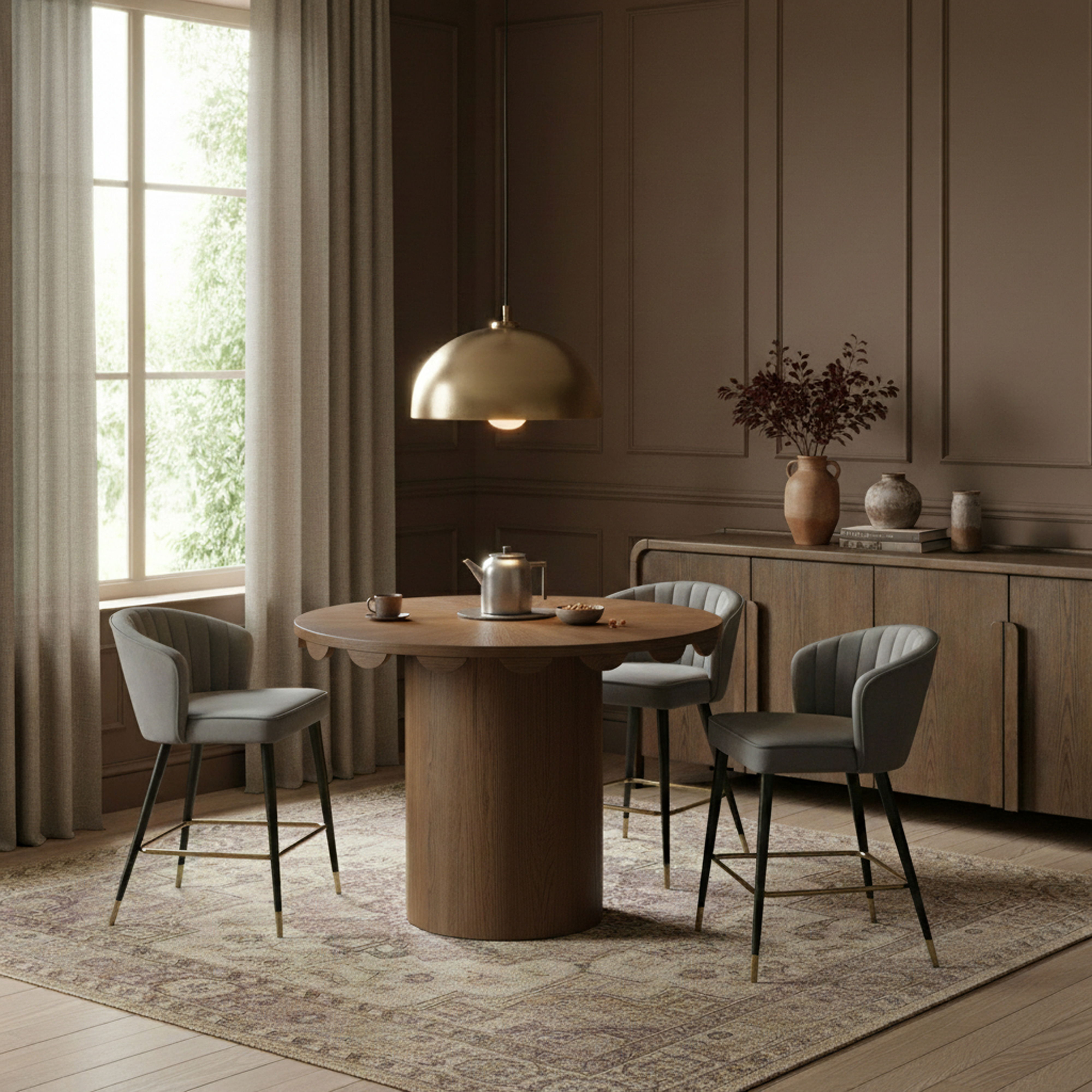 Dahlia - Solid Wood And Natural Cane Counter Height Table - Brown