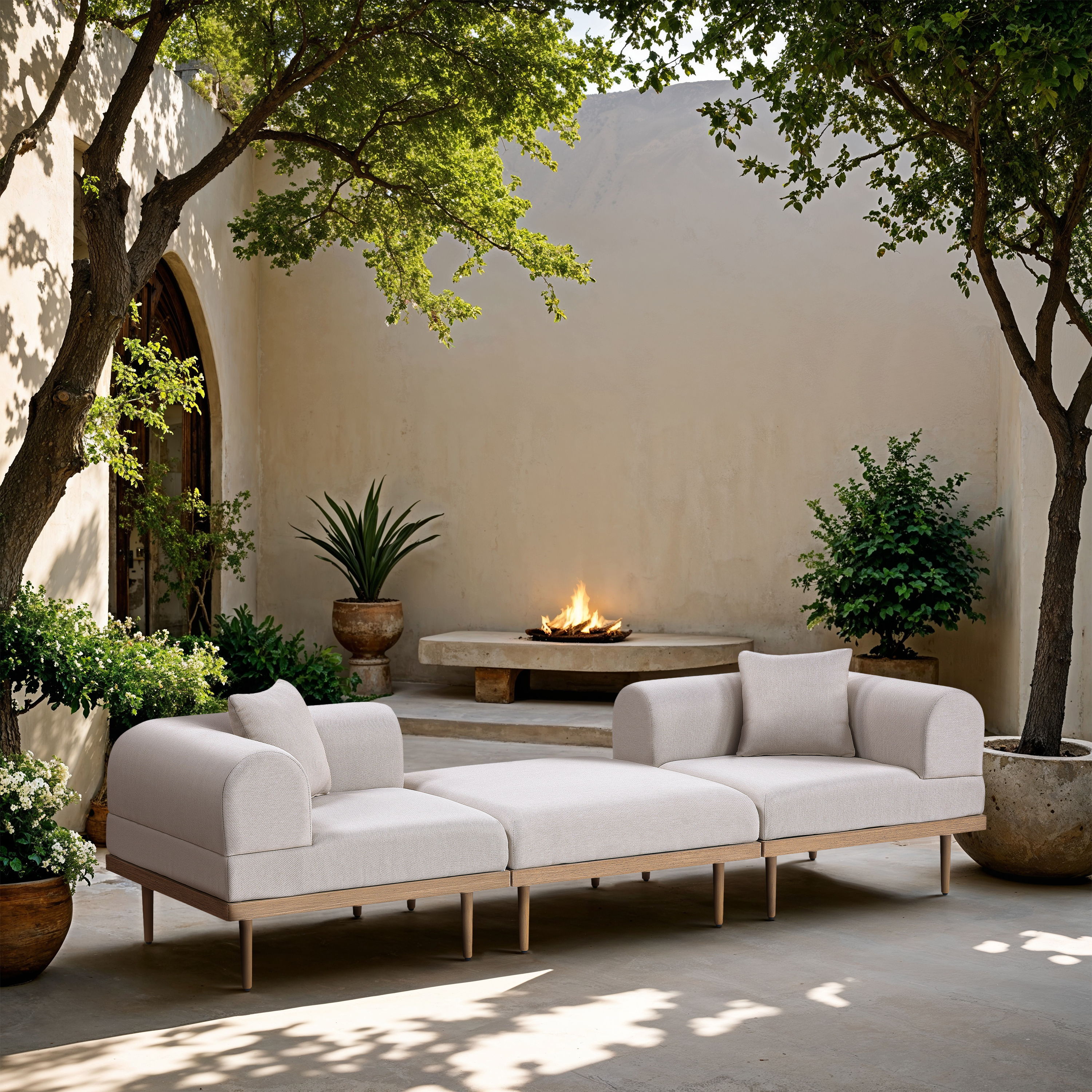 Laguna - 3 Piece 106.5" Upholstered Outdoor Patio Modular Sofa - Beige