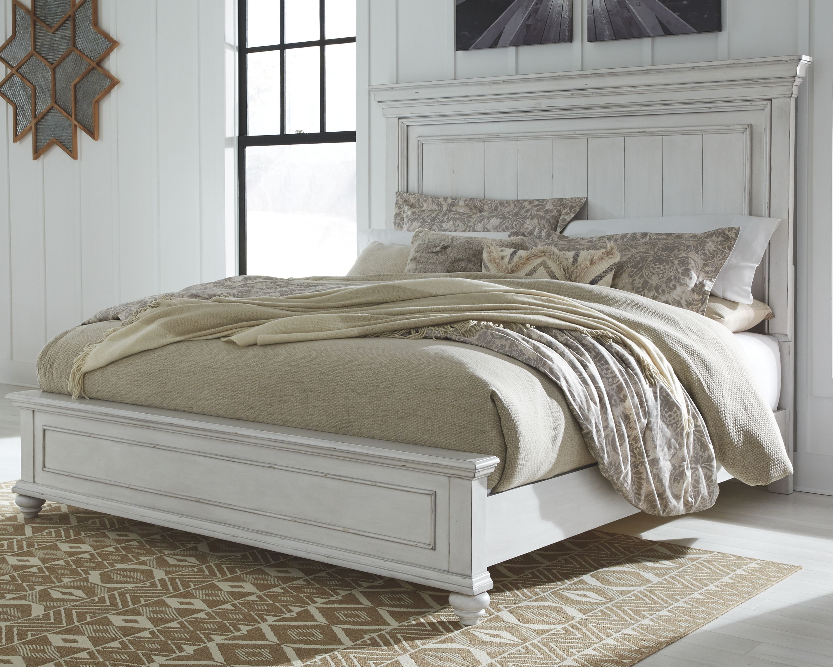 Ashley Furniture Kanwyn - 5 Pc. - Dresser, Mirror, Queen Panel Bed - Whitewash - Image 4